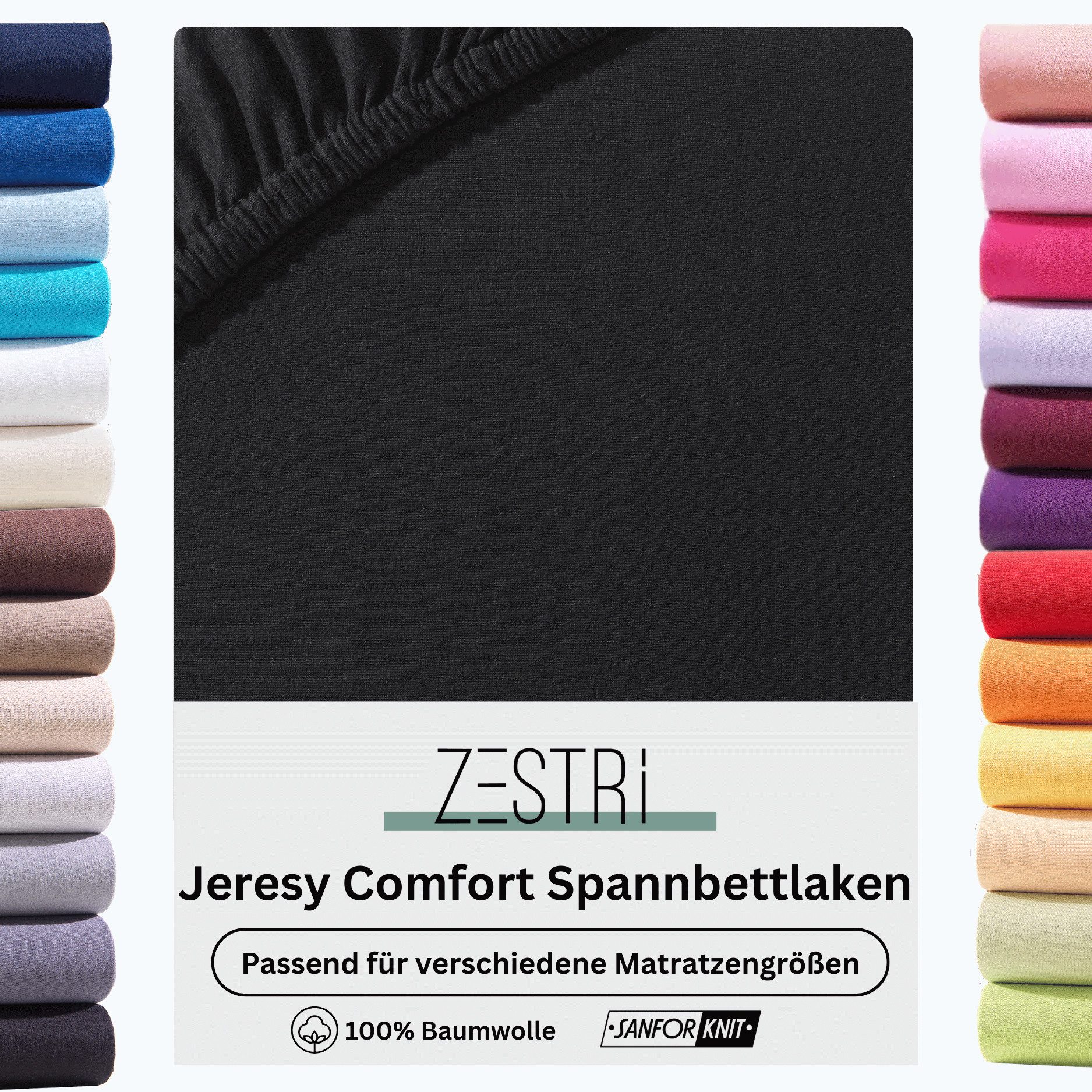 Zestri Spannbettlaken Comfort Spannbettlaken für Boxspringbett Topper & Matratzen, Baumwolle, Gummizug: rundum, Große Auswahl an Farben & Größen - Steghöhe bis 40cm wählbar