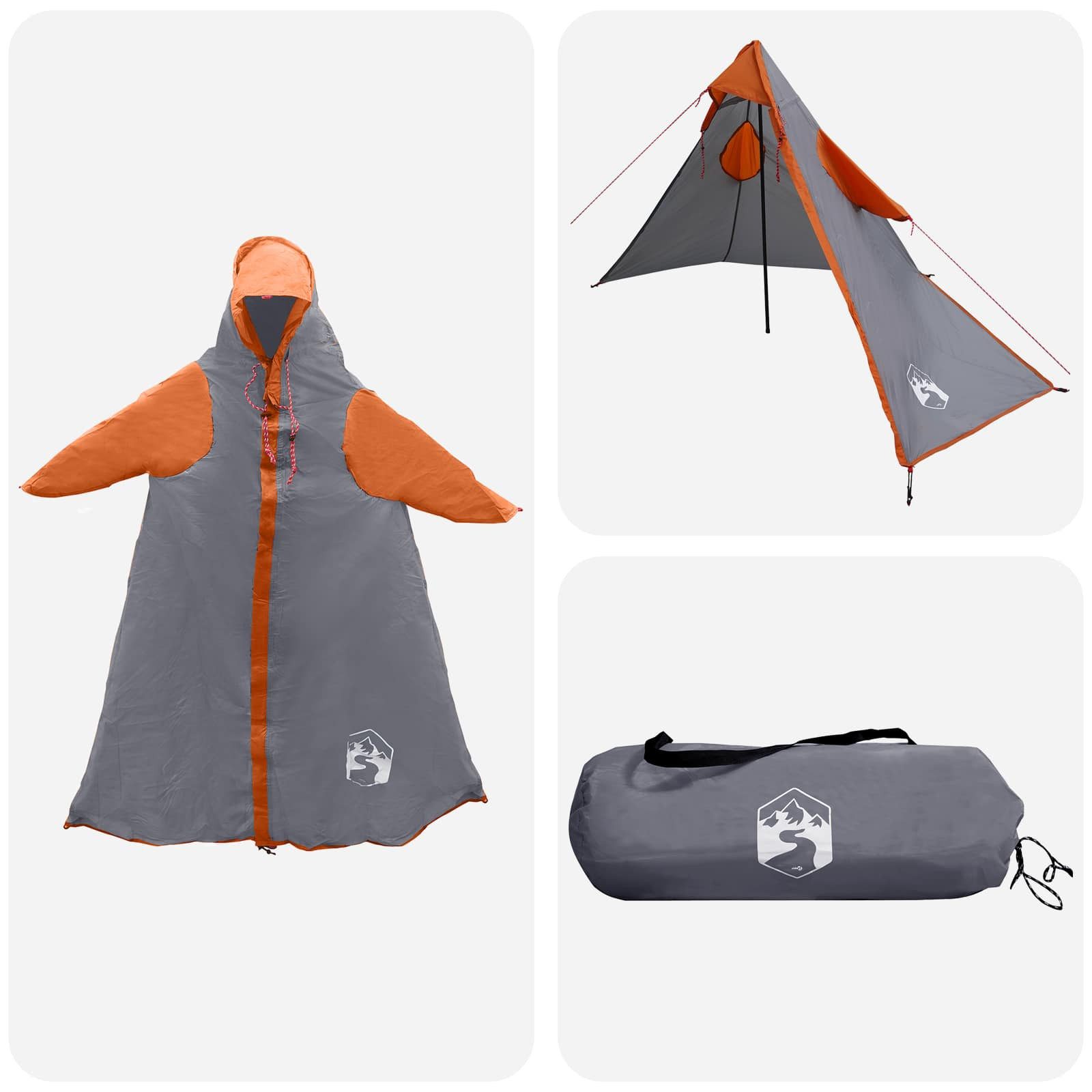 vidaXL Kuppelzelt 2-in-1 Regenponcho mit Kapuze Grau und Orange, (1 tlg)