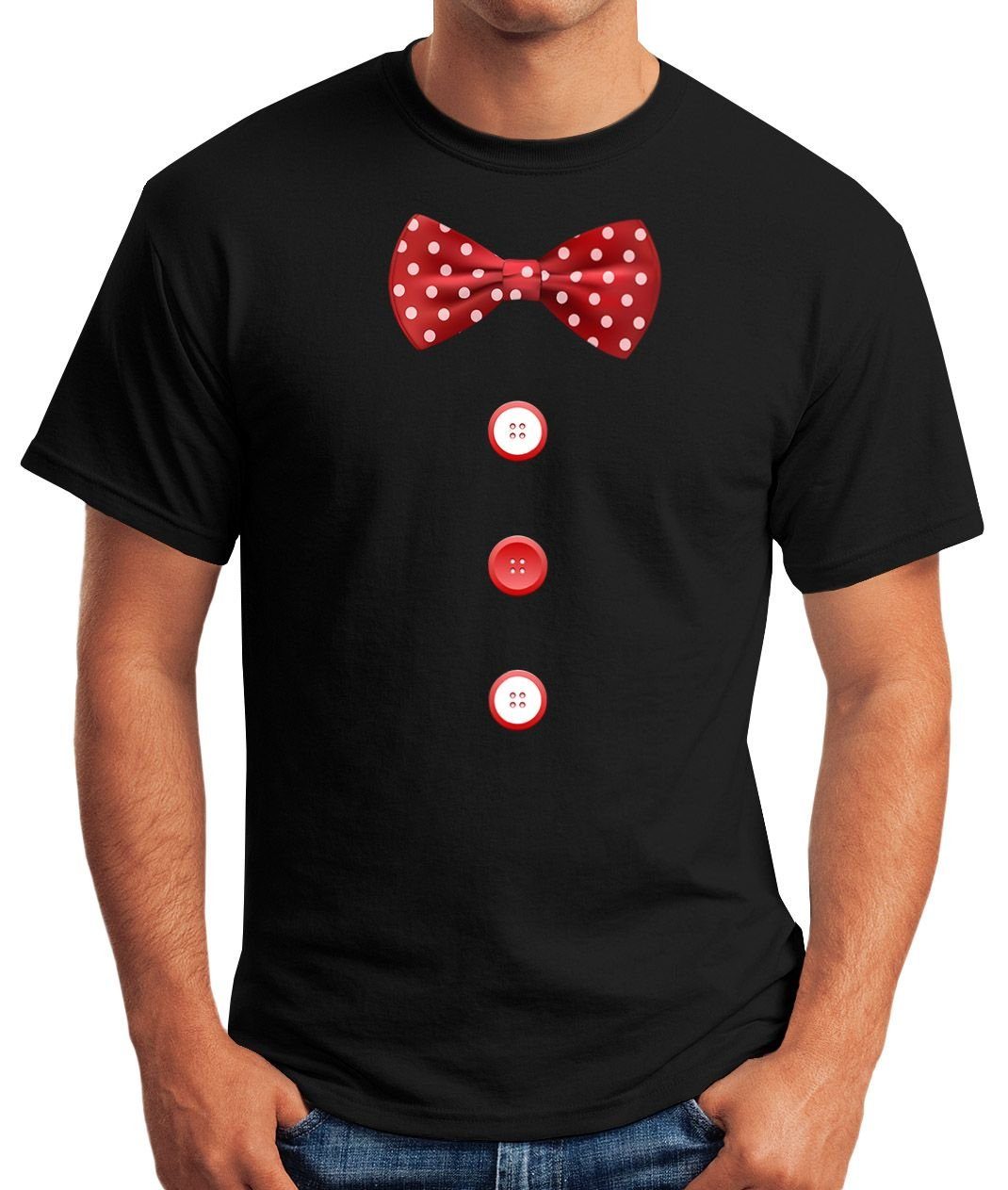 Kostüm Print-Shirt schwarz mit MoonWorks Knöpfe T-Shirt Karneval Fasching Fastnacht Print Clown Fliege Moonworks® Herren Schleife