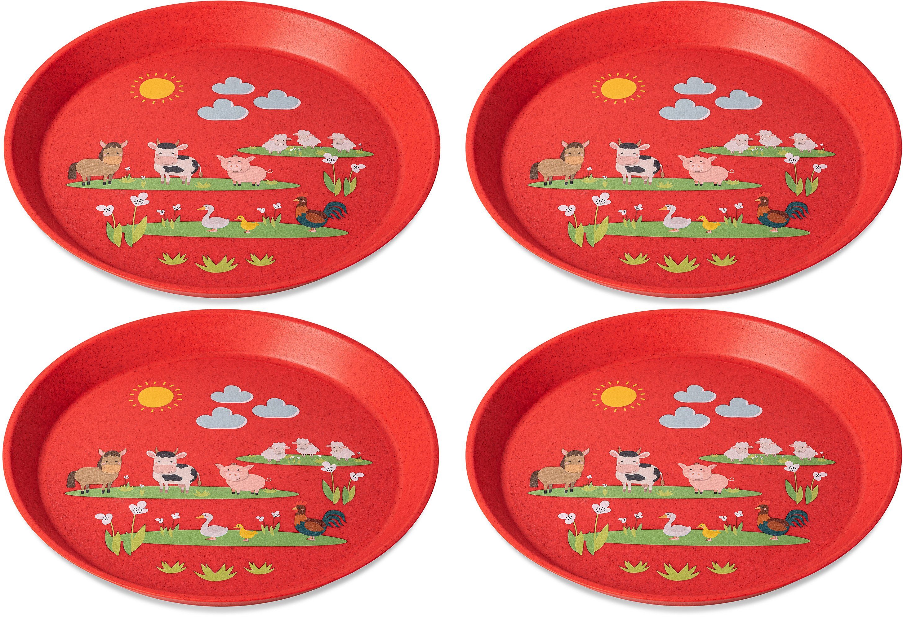 KOZIOL Kunststoffteller CONNECT PLATE FARM, (4 St), 100% recycelbar,100% made in Germany, Ø 20,5 cm