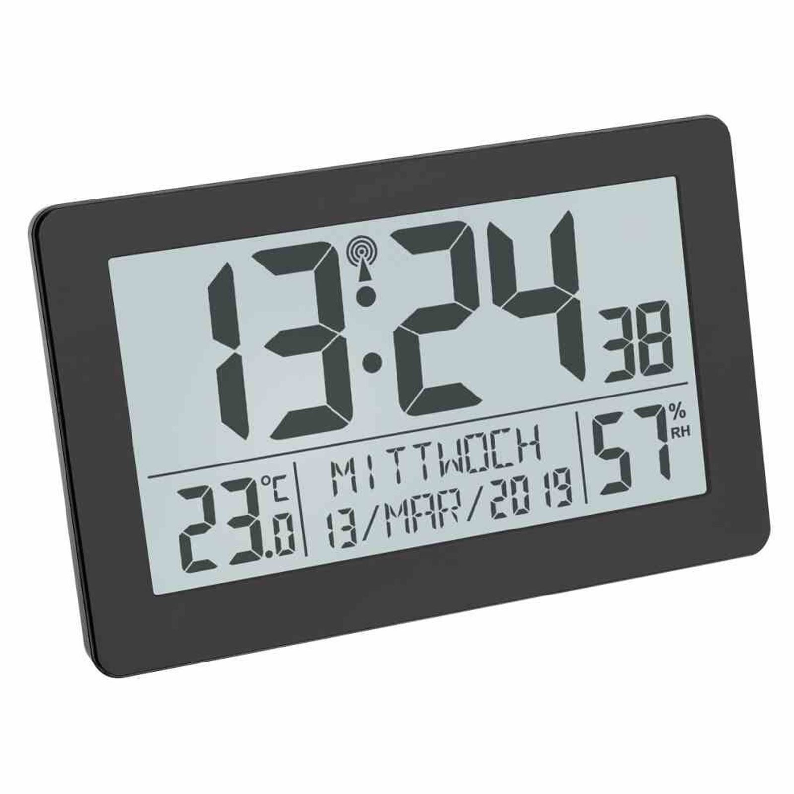 TFA Dostmann Raumthermometer TFA-Dostmann Digitale Funk-Wanduhr schwarz mit Raumklima