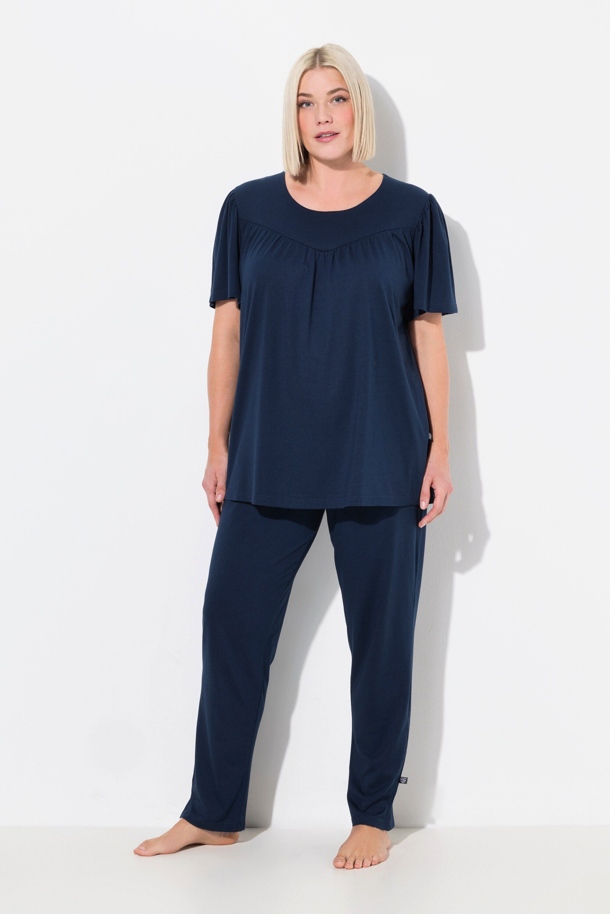 Ulla Popken Pyjama Pyjama Rundhals Flügel-Halbarm günstig online kaufen