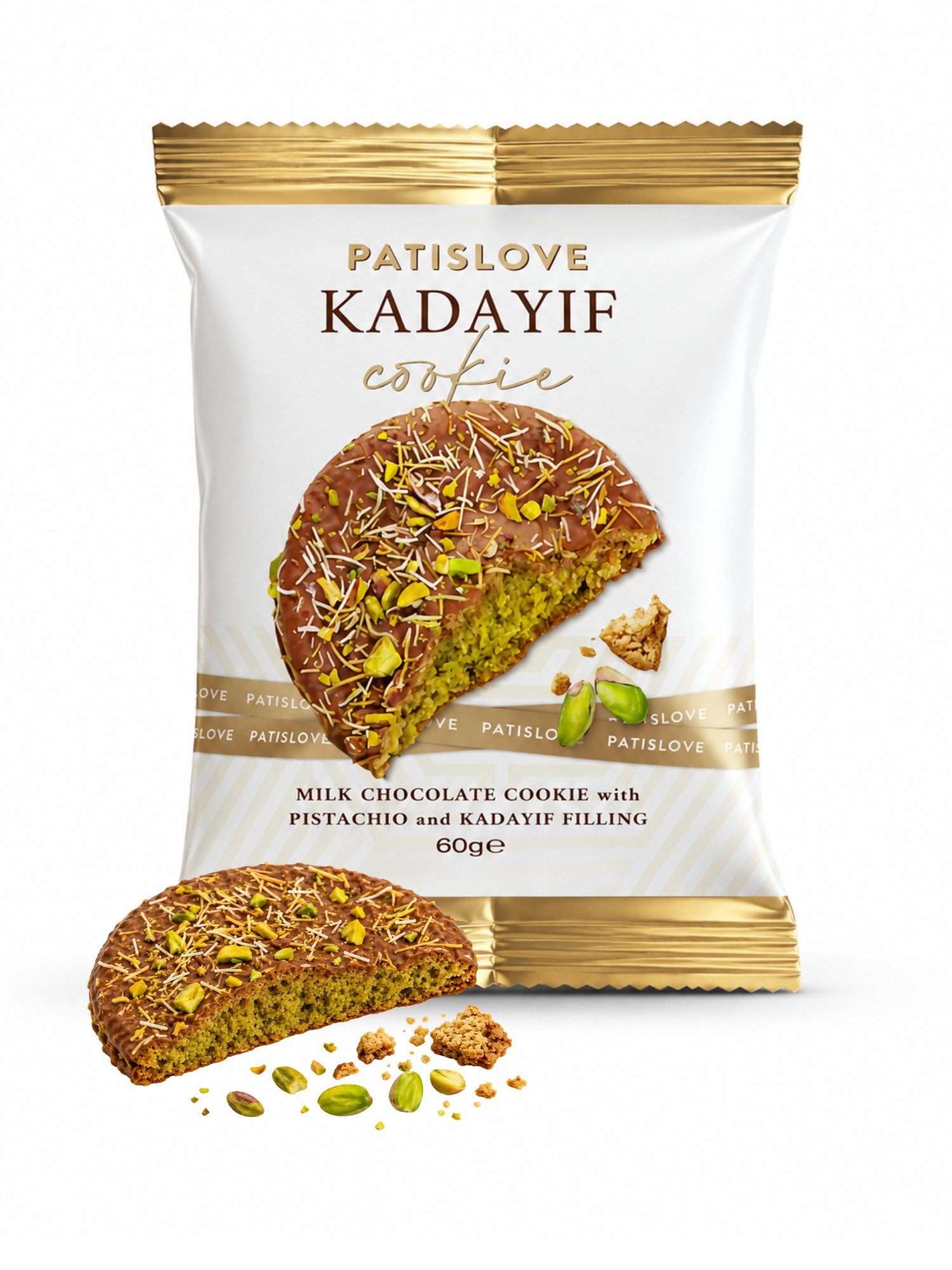 PATISLOVE Kekse Patislove Keks mit Pistazien- und Engelshaar-Füllung, Knuspriger Keks mit feiner Pistazien-Kadayif-Füllung