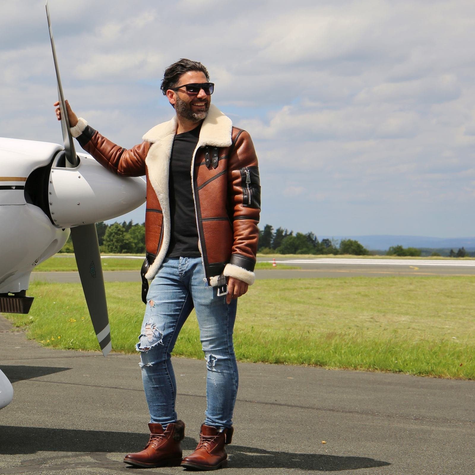 Hollert Bomberjacke B16 Herren Lammfelljacke Echtleder Merino Schaffell Fli günstig online kaufen