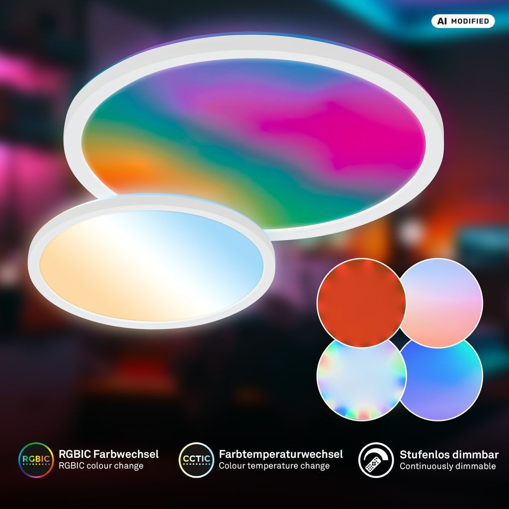 Briloner Leuchten LED Deckenleuchte LED Deckenlampe Dimmbar Fernbedienung Indirektes Licht CCTIC RGBIC, LED fest integriert, 6500K - Kaltweiß, 4000K - Neutralweiß, 2700K - Extra-Warmweiß, 3000K - Warmweiß, CCT Farbtemperatursteuerung - Warmweiß / Neutralweiß / Kaltweiß, 5500-6500K - Tageslichtweiß, 29x3 cm, Schlafzimmer, Wohnzimmer, Kinderzimmer