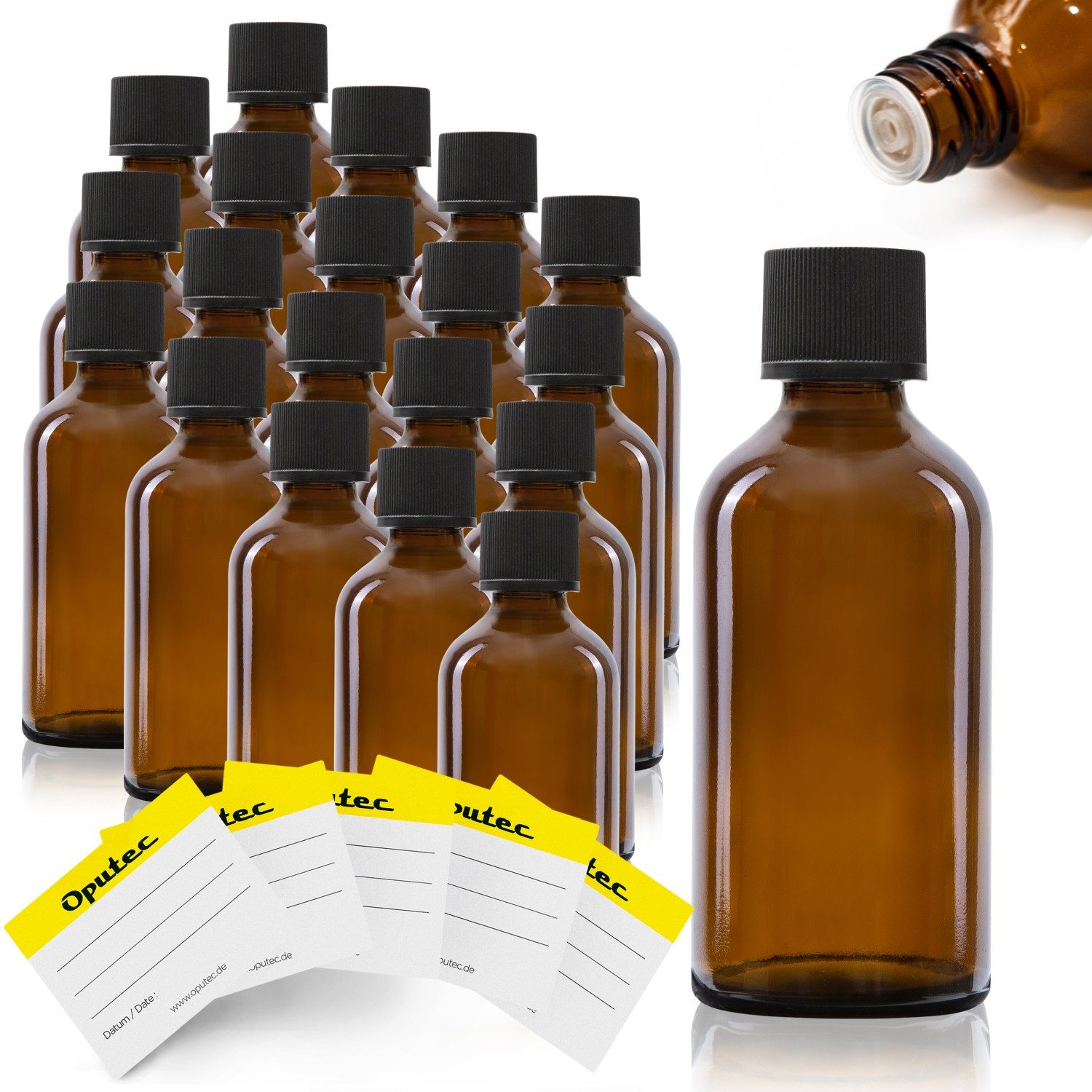 Kanister 20 x 50ml Tropfflaschen Glas Apothekerflaschen mit Tröpfler +Etiketten
