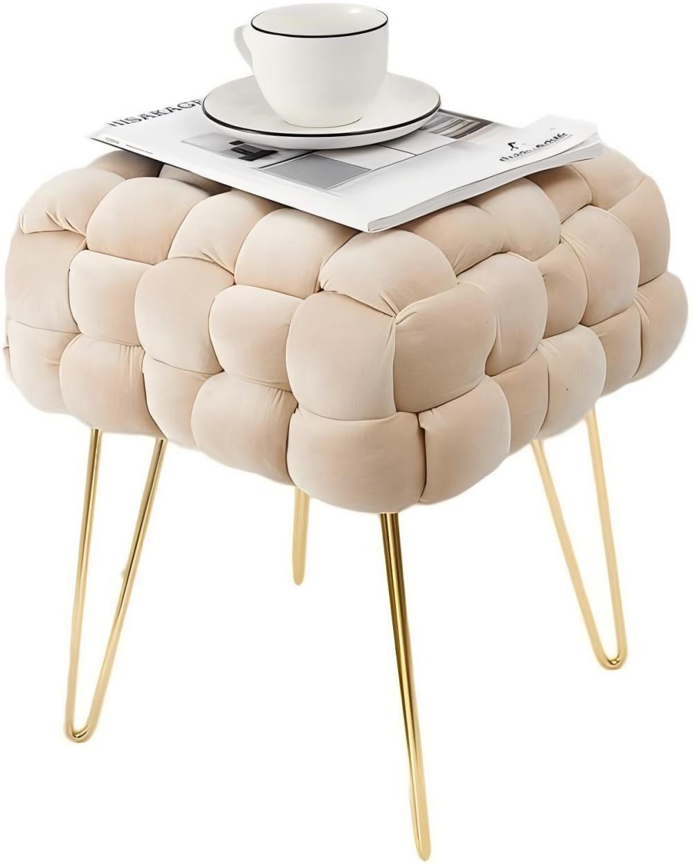 Sitzhocker Samt-Hocker Quadratischer mit Metallbeinen Kissens D15,5cm Taburett