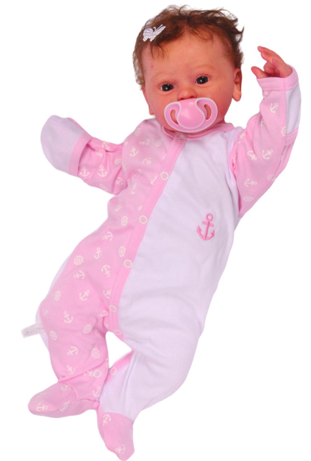 La Bortini Schlafoverall Baby Schlafstrampler Schlafanzug Strampler mit Anker in Rosa aus reiner Baumwolle, 44 50 56 62 68 74 80 86