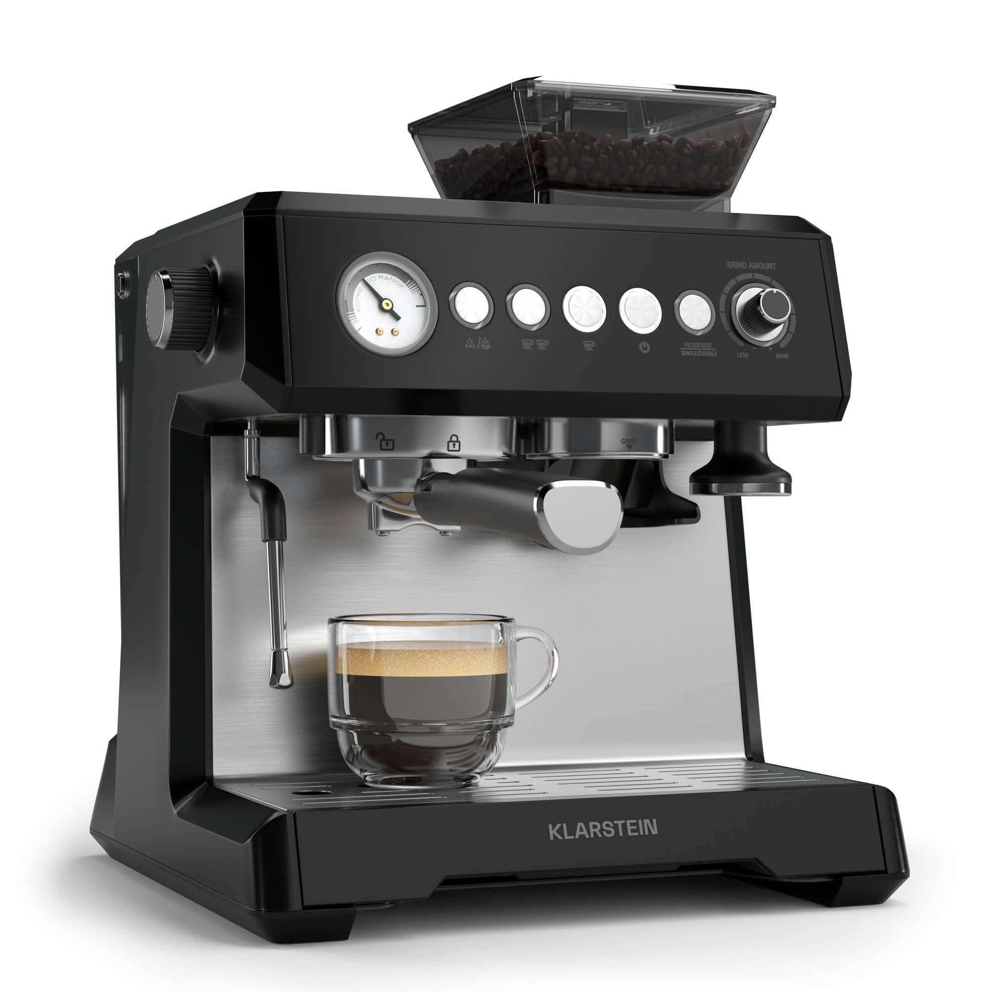 Klarstein Espressomaschine, 2.3l Kaffeekanne, Edelstahl-Siebträger, Elektrisch 20 Bar Espressomaschine Kaffemaschine Touch