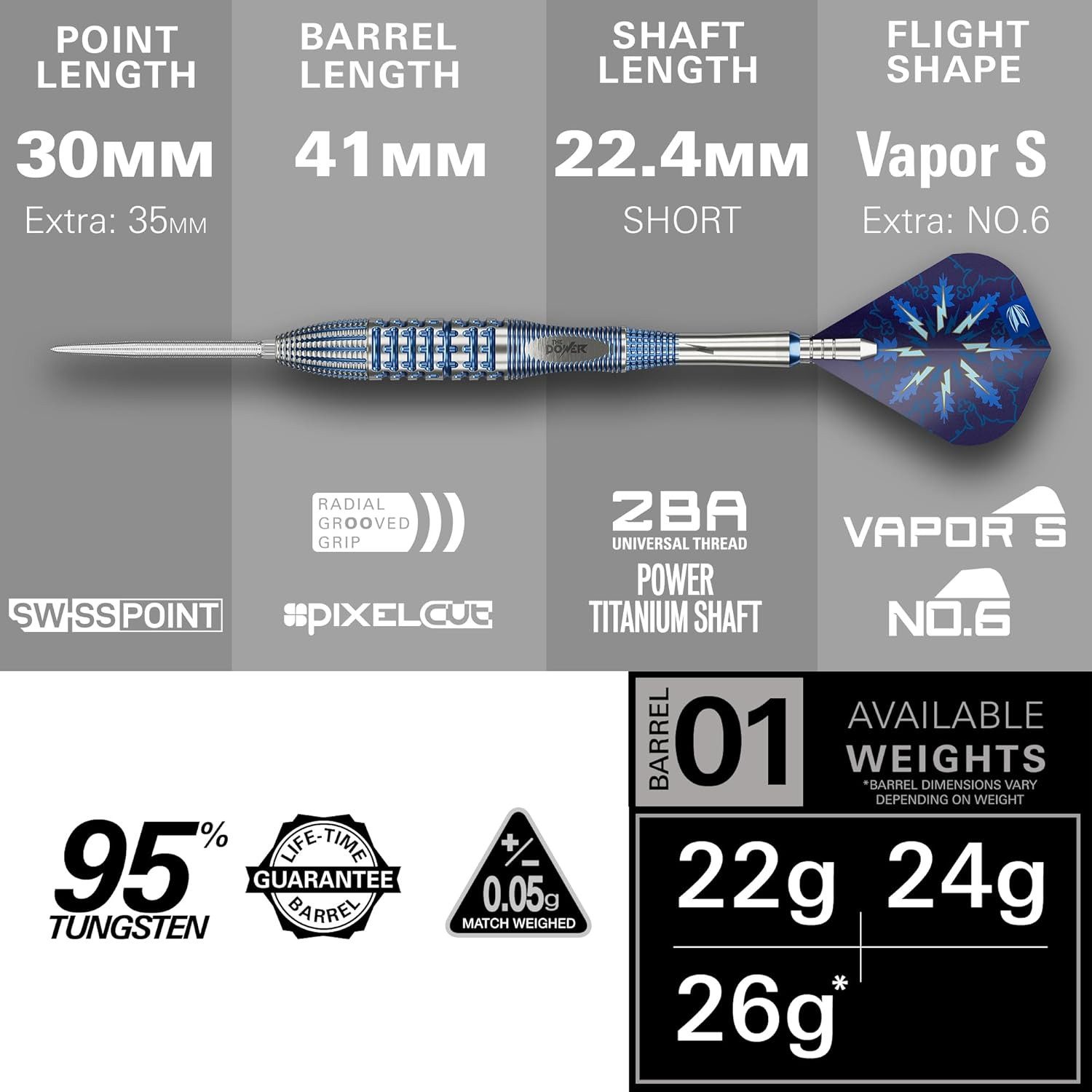 TARGET DARTS Dartpfeil Phil Taylor Steeldarts Gx2, 22 g, 95-%-Tungsten, SP-Tool inkludiert