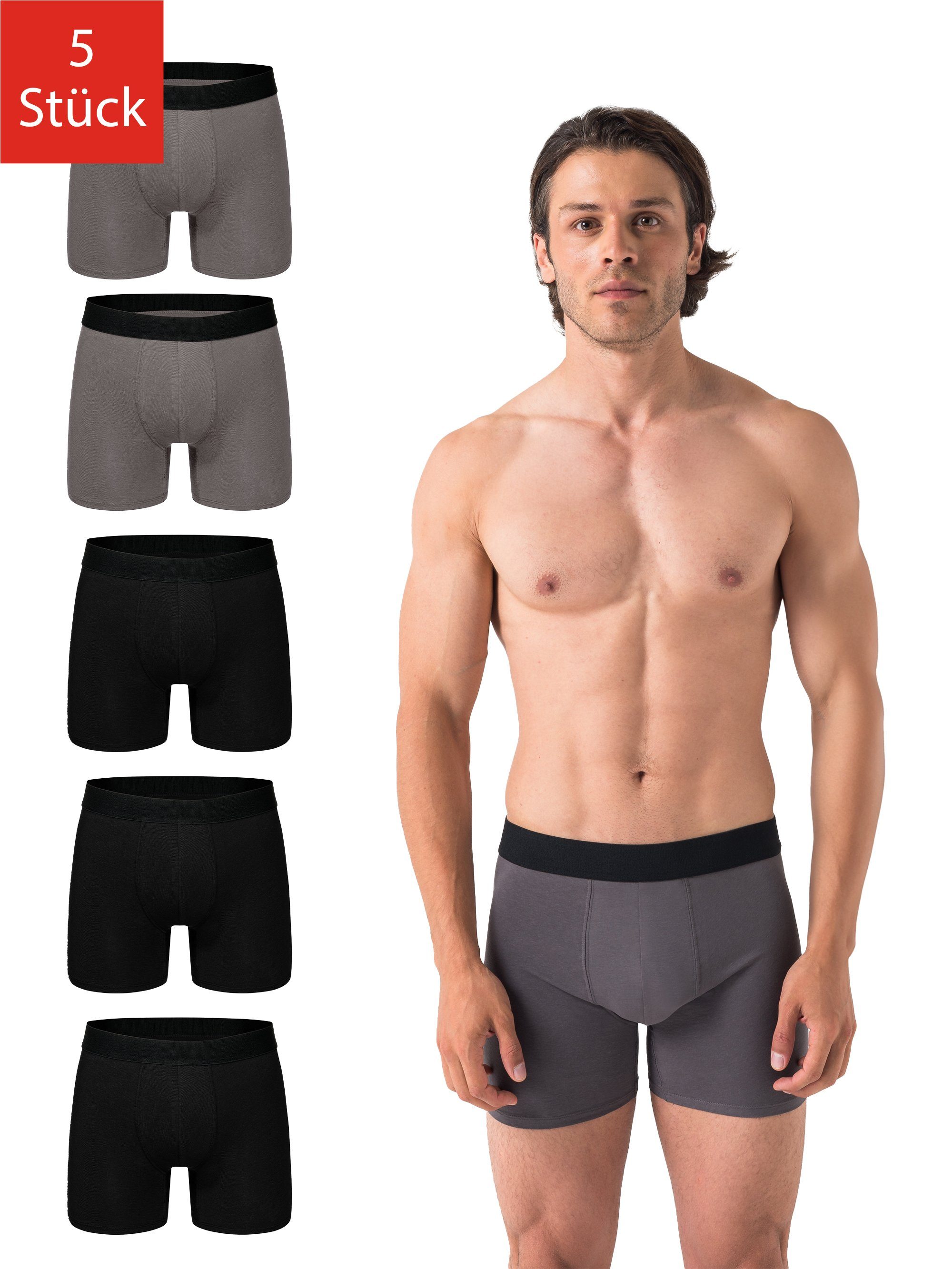 5-St., Baumwolle Barrio ohne 5er-Pack) Spar-Pack, Boxershorts Boxer Set, 13 Komfortbund, 3x mit Schwarz aus + 2x (Packung, Anthrazit Herren Retro Logo Unterhosen