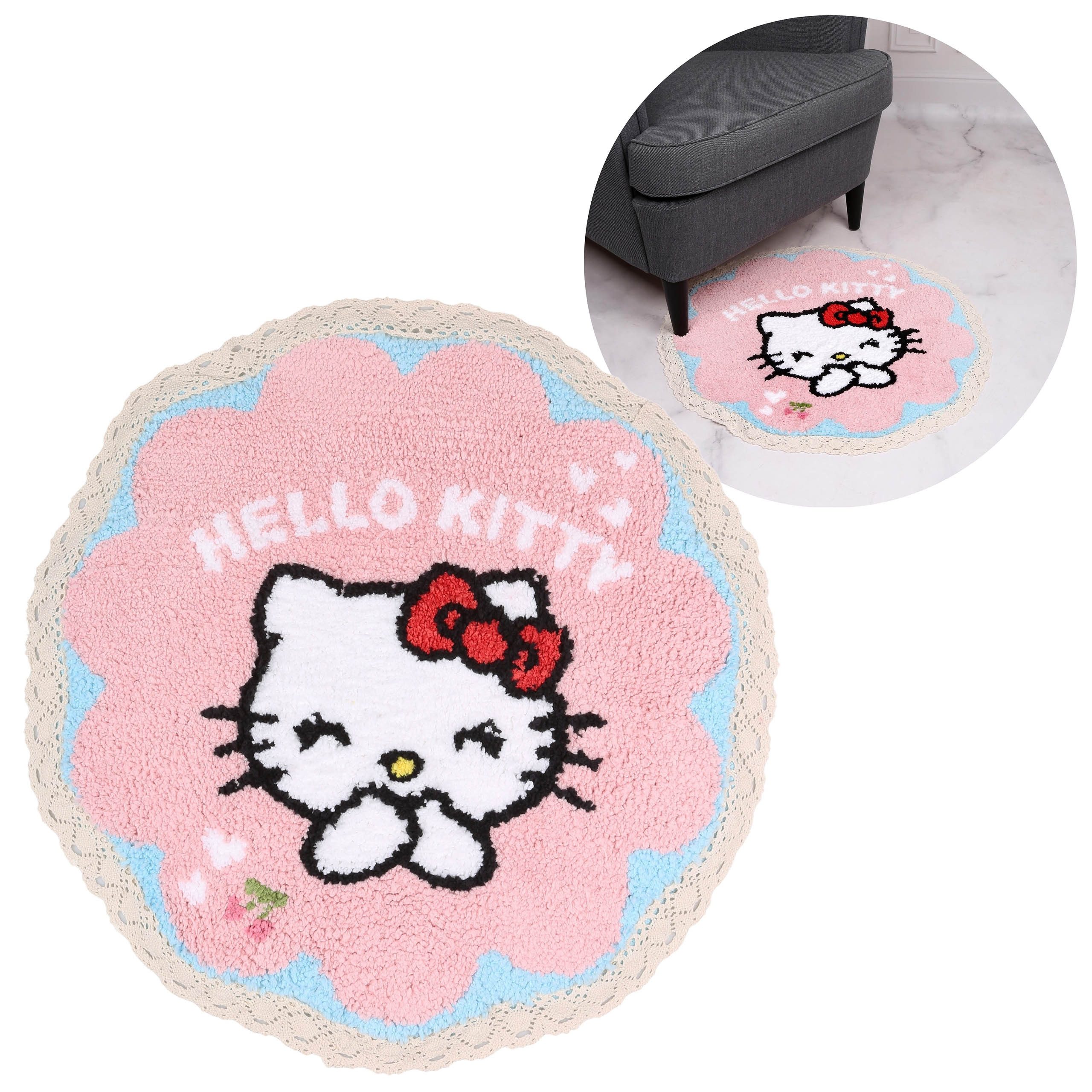 Sarcia.eu Läufer Hello Kitty Runder Teppich,rosa,rutschfest,mit Spitze 60x60cm