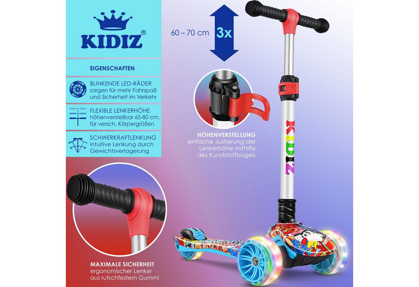 Thumbnail - KIDIZ Cityroller, Roller Kinder Scooter X-Pro2 Dreiradscooter mit PU LED Leuchten