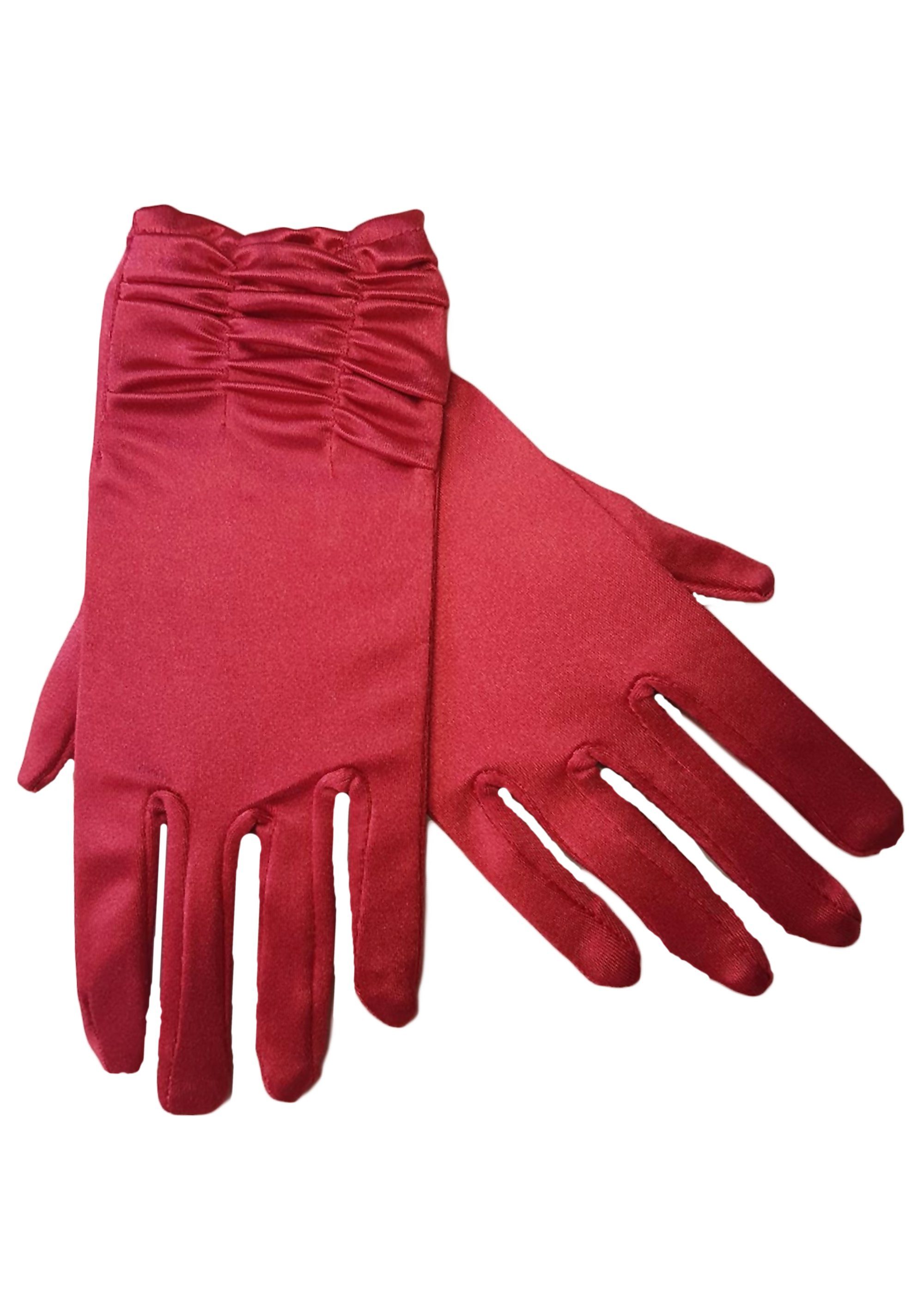 rot Satin Trends Satin-Look Handschuhe Abendhandschuhe Family mit dehnbar Raffung kurz im Damen