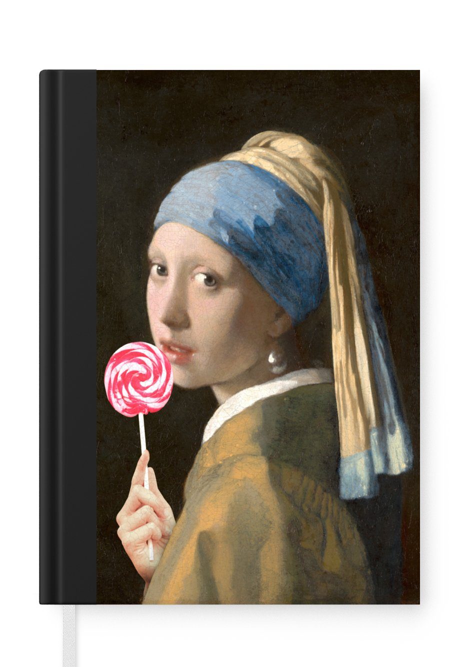 MuchoWow Notizbuch Mädchen mit Perlenohrring - Johannes Vermeer - Lollipop - Rosa, Journal, Merkzettel, Tagebuch, Notizheft, A5, 98 Seiten, Haushaltsbuch | Notizbücher