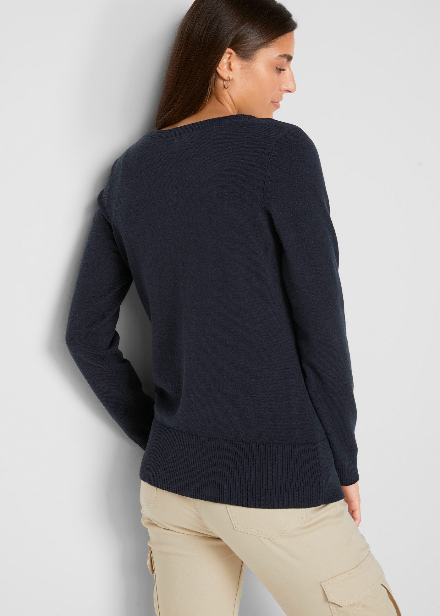 bonprix Strickjacke gerade Passform, unifarben, aus Baumwollmischung, mit Knopfleiste