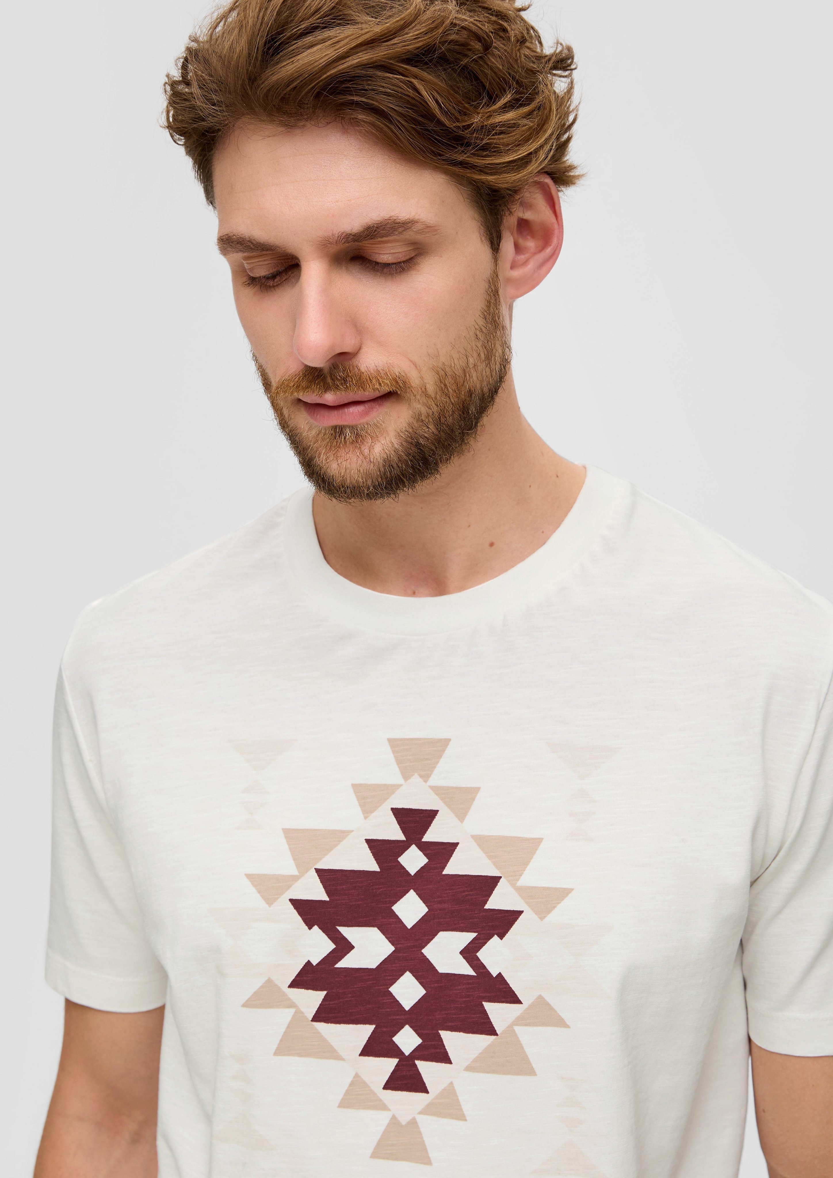 mit Frontprint T-Shirt großem s.Oliver ecru