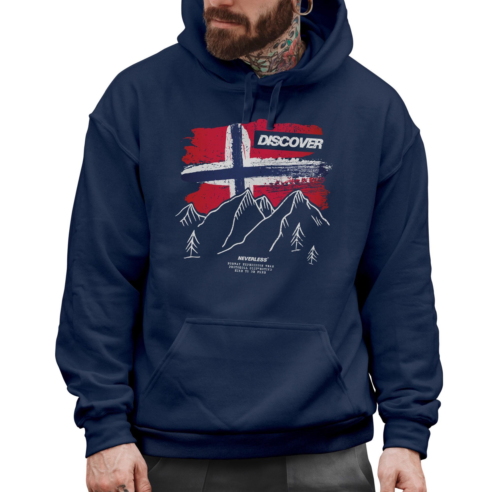 Neverless Hoodie Hoodie Herren Frontprint Norwegen Flagge Berge Discover Au günstig online kaufen
