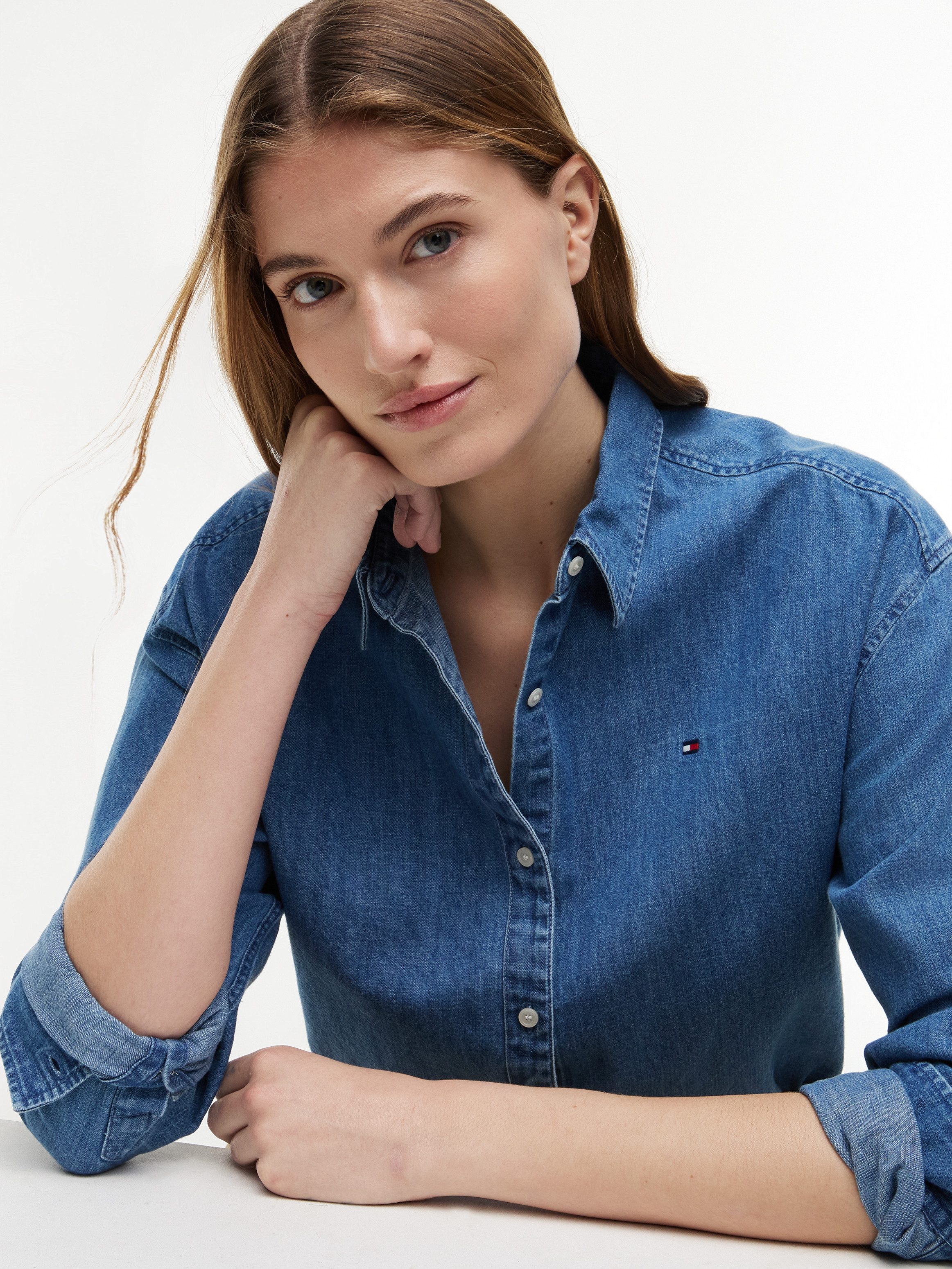 Tommy Hilfiger Jeansbluse LIGHT DENIM BOXY SHIRT LS Baumwolle