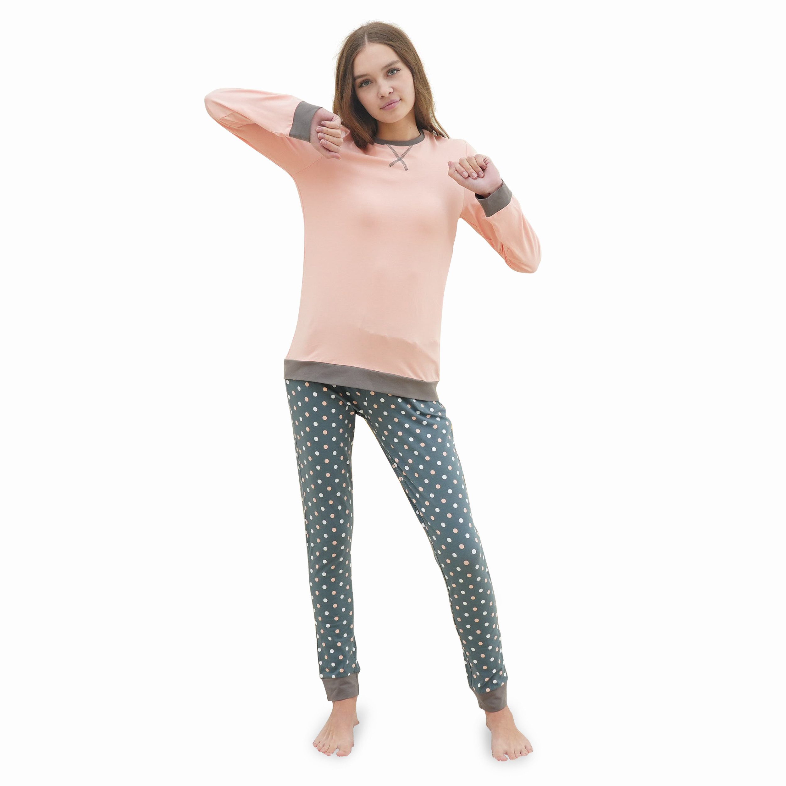 LOREZA Pyjama Mädchen Schlafanzug zweiteilig Set Langarm - Basic Punkte (Set, 2 tlg)