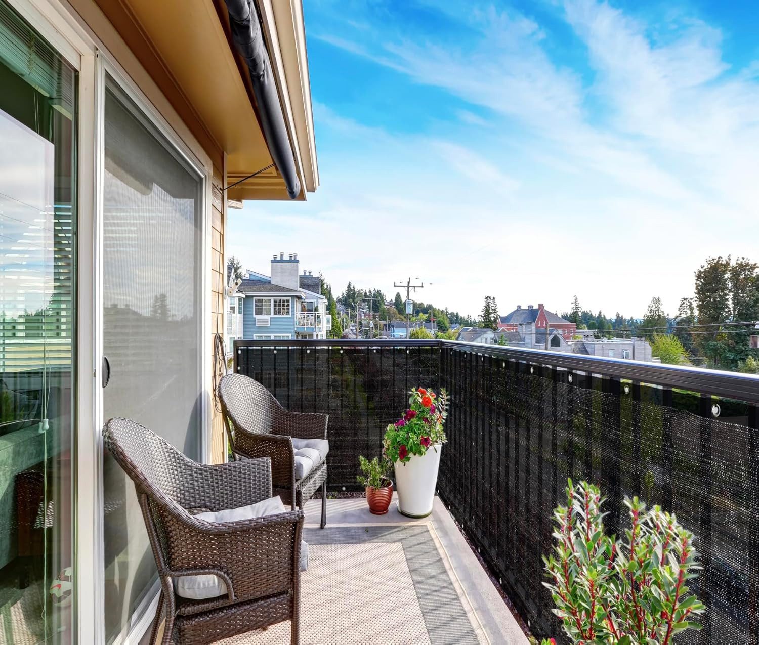 Balkonsichtschutz Balkon Sichtschutz versch. Größen - Balkonverkleidung (Terrassensichtschutz Blickdicht, – inkl. 30 Klett-Kabelbinder - schwarz)