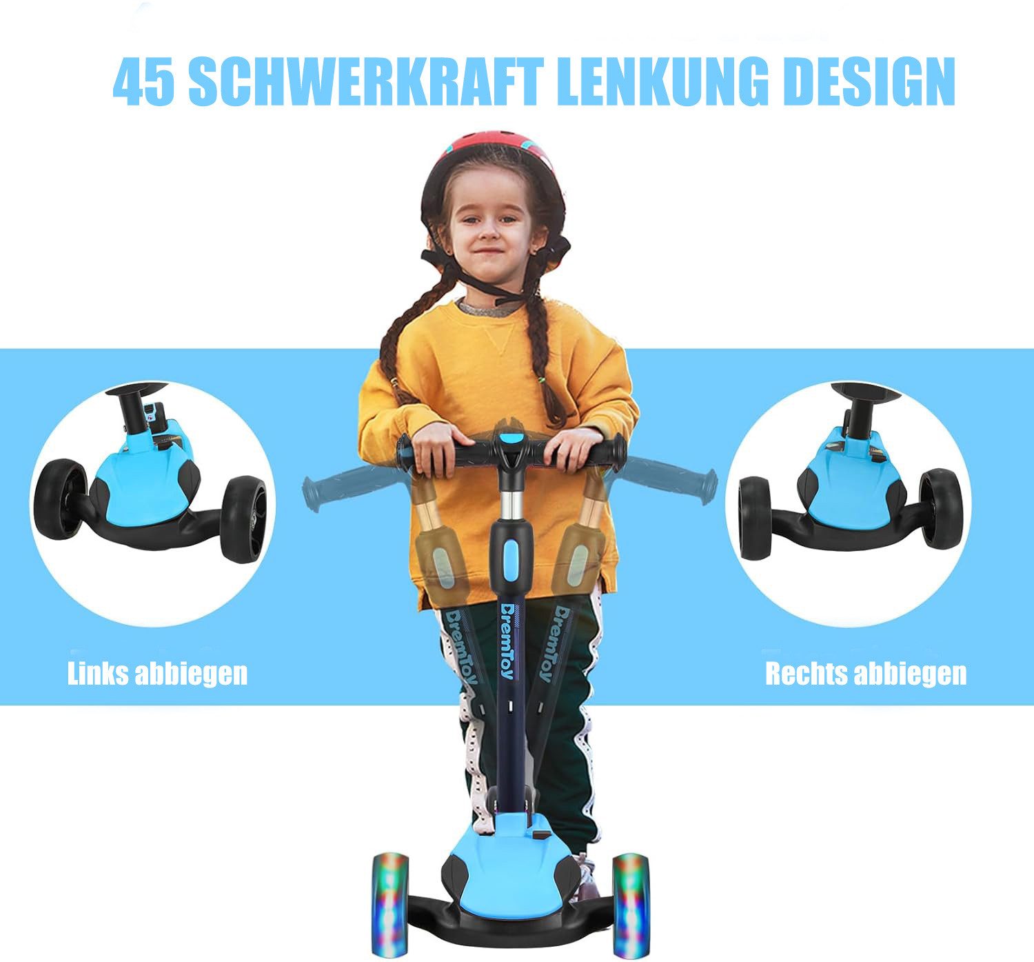 BremToy Dreiradscooter Kinderroller Tretroller Faltbarer Scooter 1-14 Jahre – Bild 4 von 5