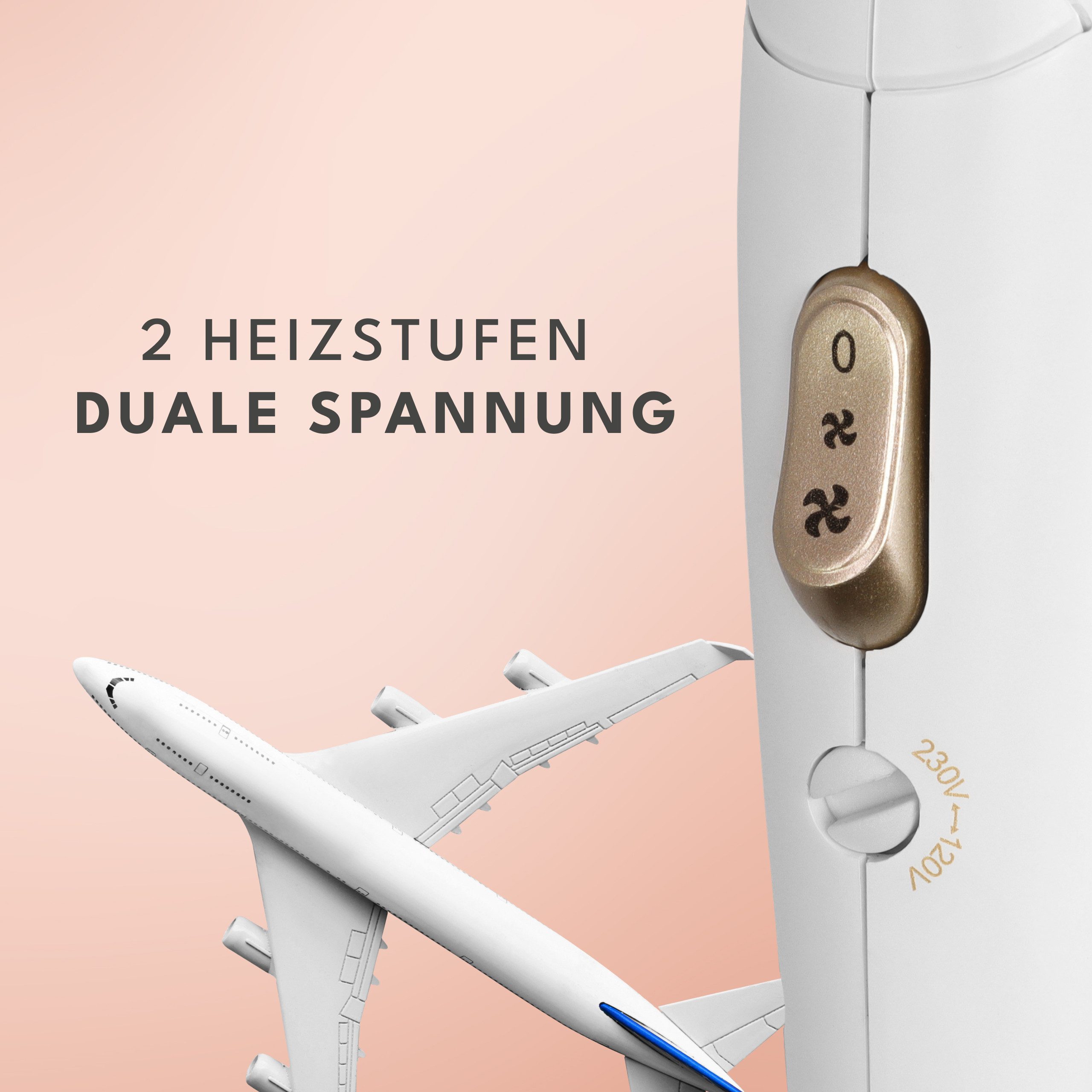 Lebenlang Reisehaartrockner klappbar klein -, 1000,00 W, Duale Spannung & Inkl. Reisetasche mit Stylingdüse, Leichtes Gewicht