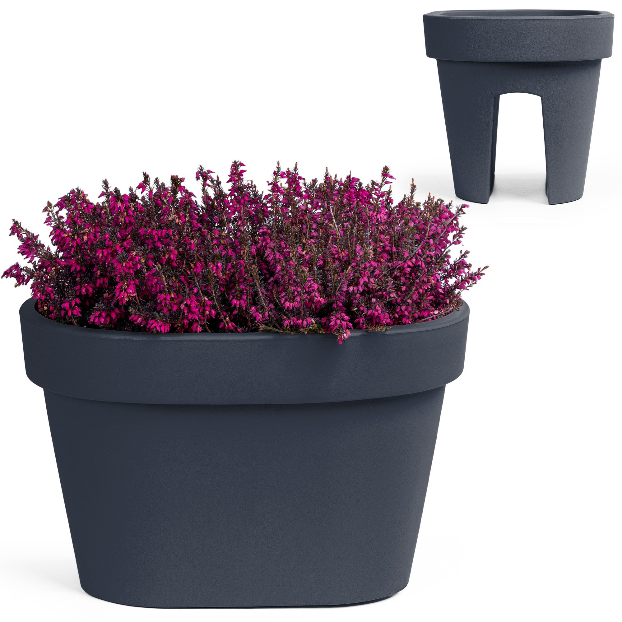 KONZEPT Blumenkasten für Balkongeländer 12,3 L, ca. 40 x 27 cm, Geprägtem Rand, Stapelbar