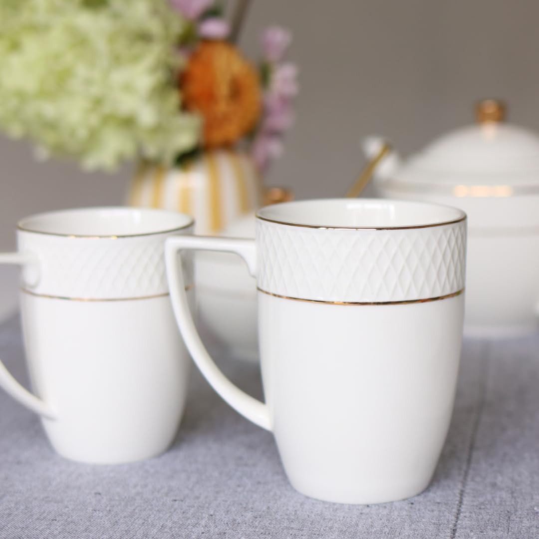 Wilmax England - Deutschland Geschirr-Set Wilmax Porzellan Becher mit Goldlinien, 320 ml, 1 Stück