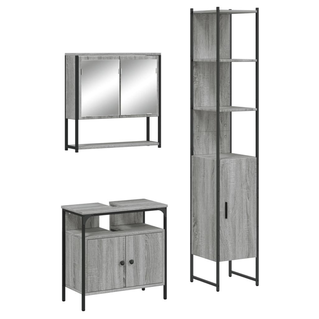 vidaXL Badezimmer-Set 3-tlg. Badmöbel-Set Grau Sonoma günstig online kaufen