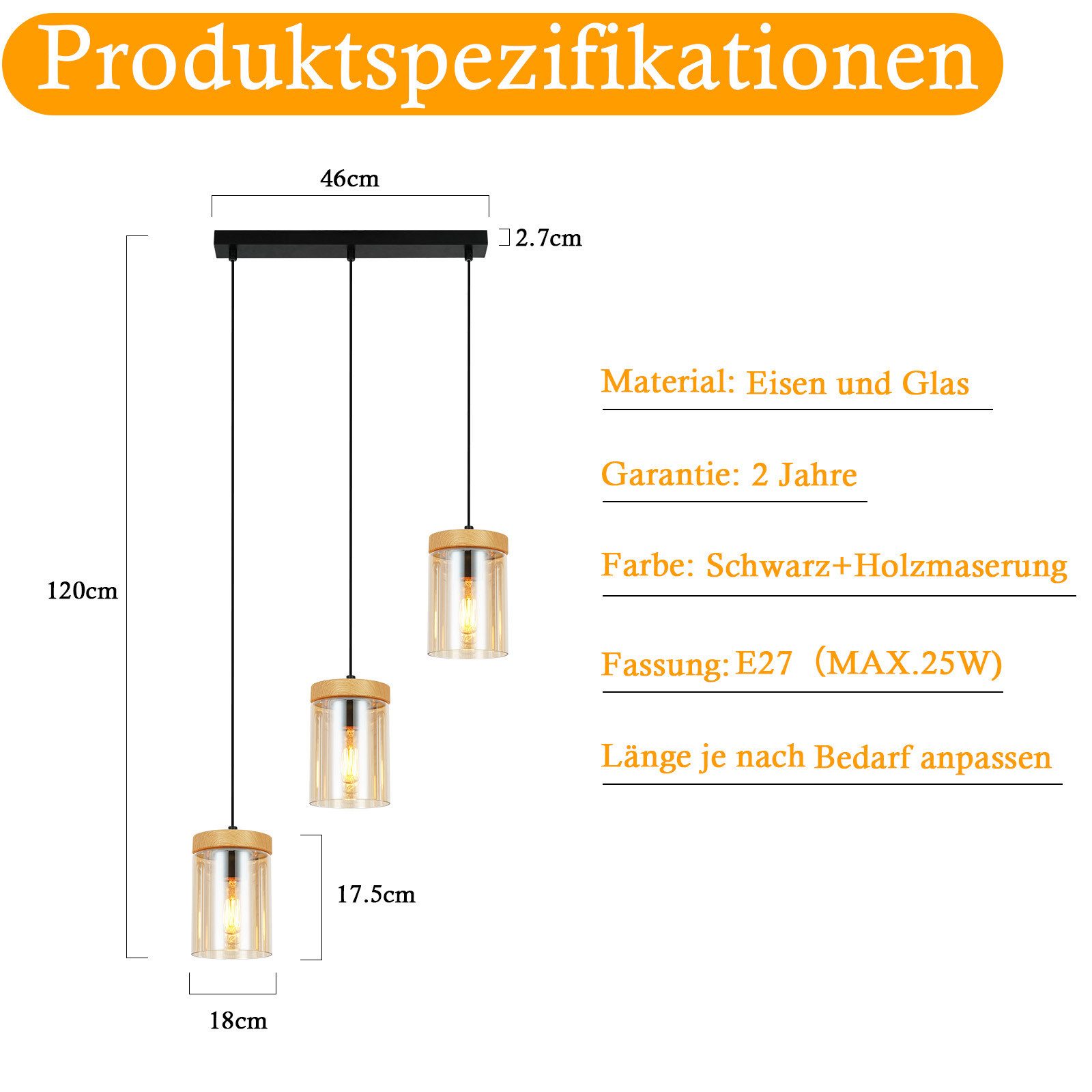 ZMH Pendelleuchte Esszimmer 1/3 Flammig E27 Transparent Hängeleuchte Schlaf günstig online kaufen