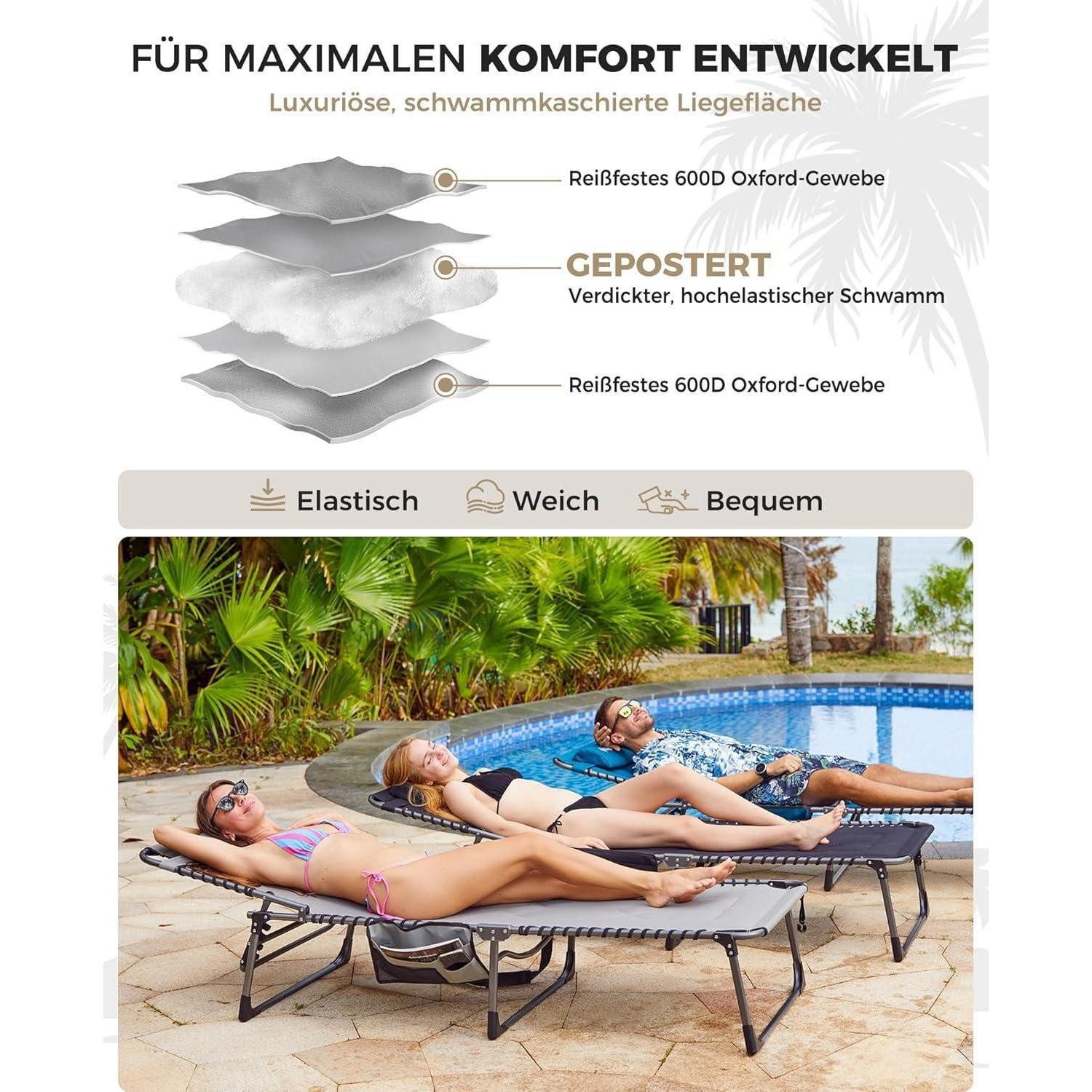 LuxusKollektion Campingliege Übergroße Sonnenliege klappbar 5-fach verstellbar Gartenliege