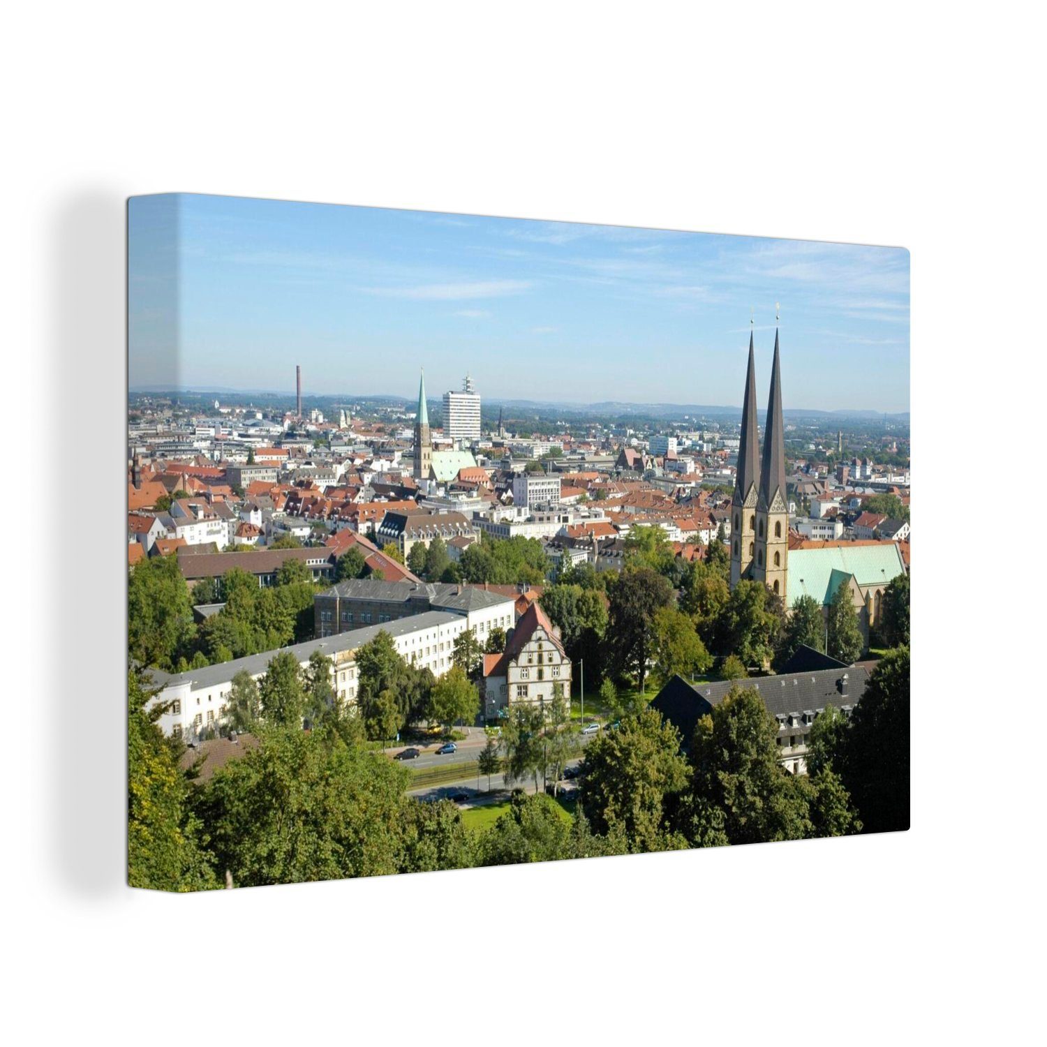 die 30x20 Leinwandbilder, (1 über Wanddeko, cm Leinwandbild Stadt deutsche Bielefeld, Blick St), Aufhängefertig, OneMillionCanvasses® Wandbild