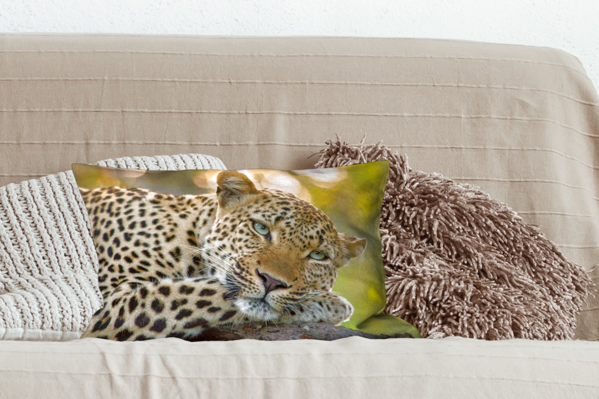 Zierkissen, Dekokissen Dekokissen mit Schlafzimmer MuchoWow Wohzimmer - Leopard Natur Füllung, Dekoration, Sonnenuntergang, -
