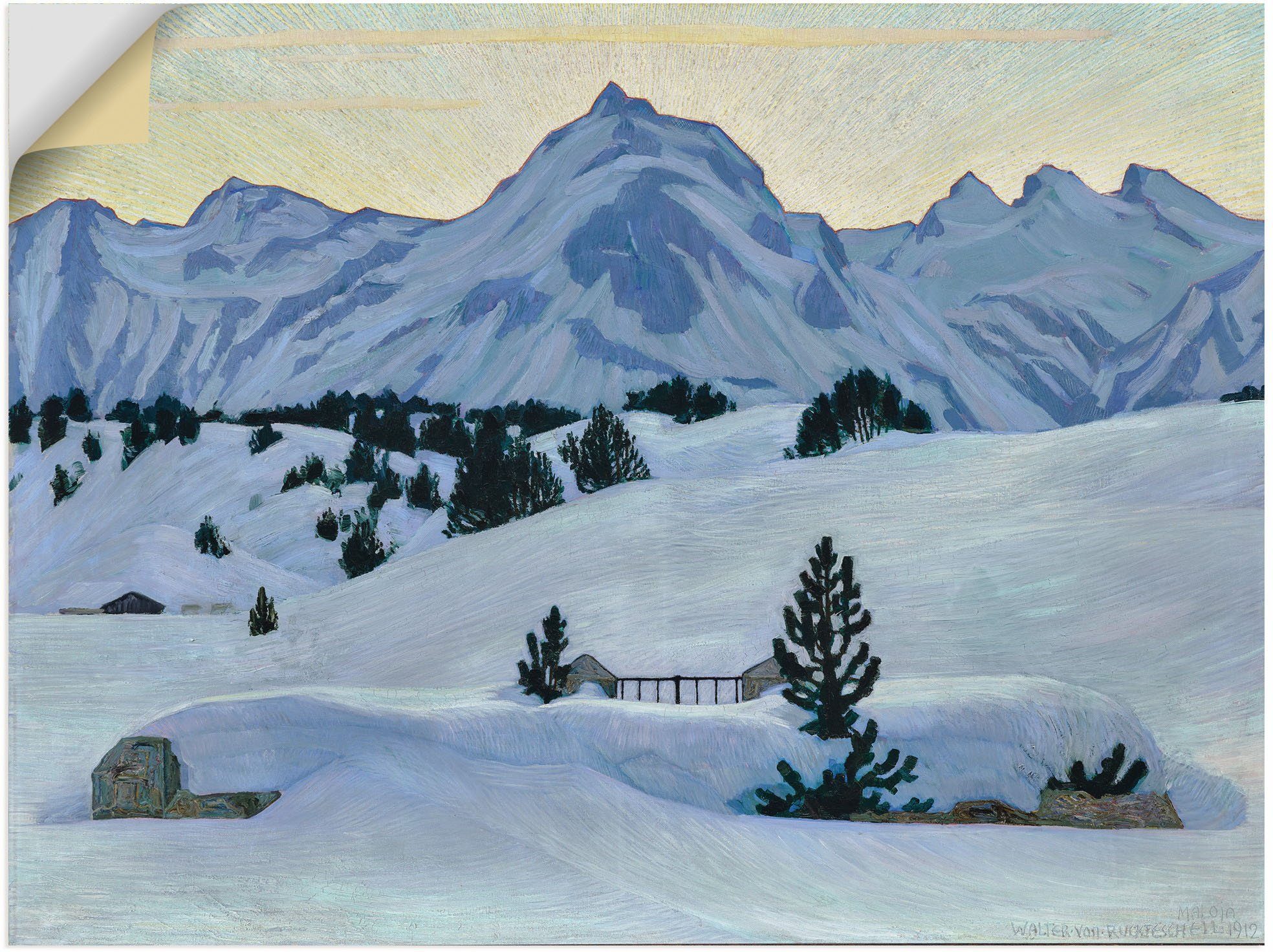 Poster Alubild, Berge Alpenbilder St), & 1912, Wandaufkleber Wandbild als Winterlandschaft (1 versch. Leinwandbild, Größen in bei oder Maloja. Artland
