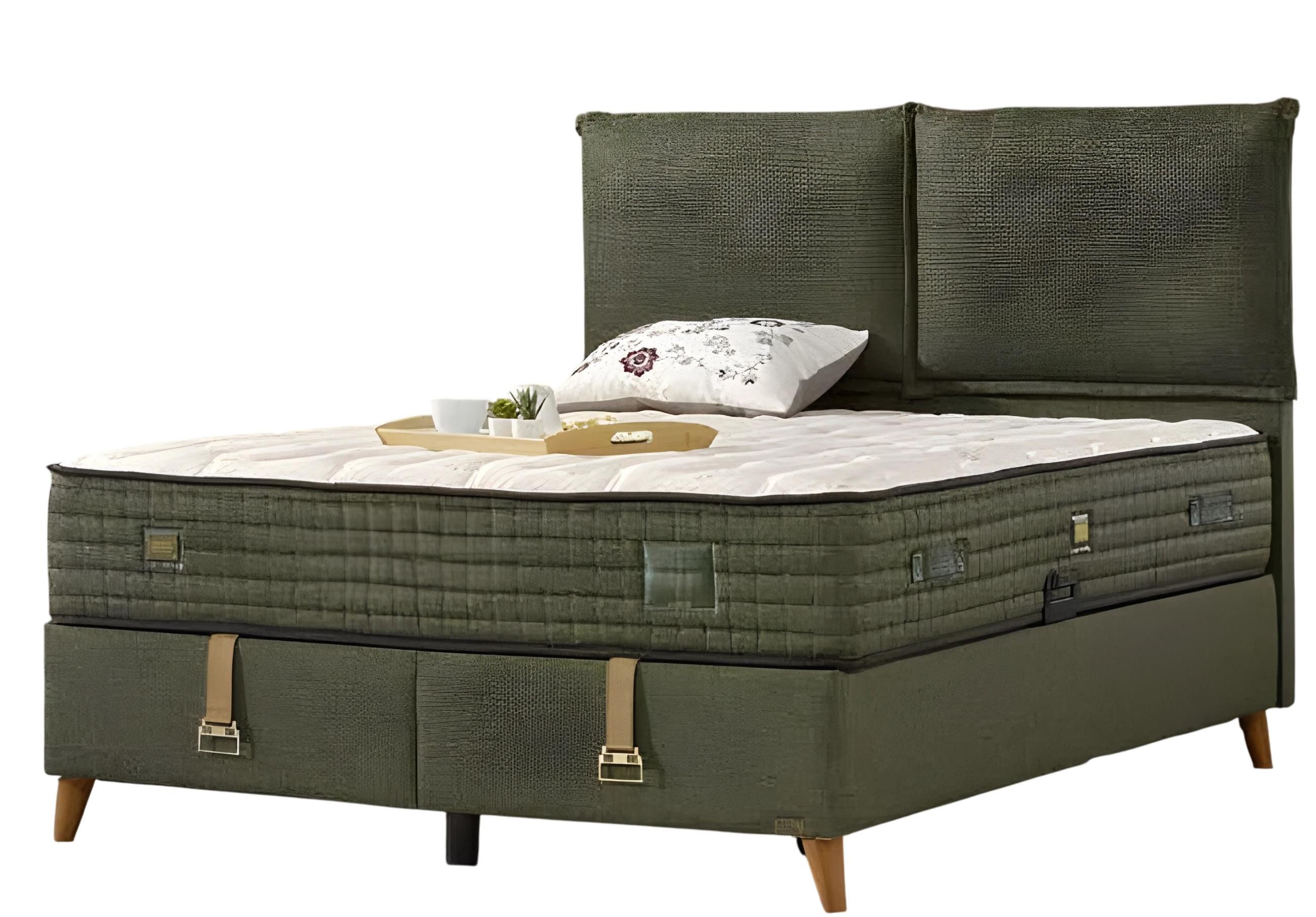 JVmoebel Boxspringbett Grünes Holz-Textil-Bett mit Matratze und elegantem Design (1-St)