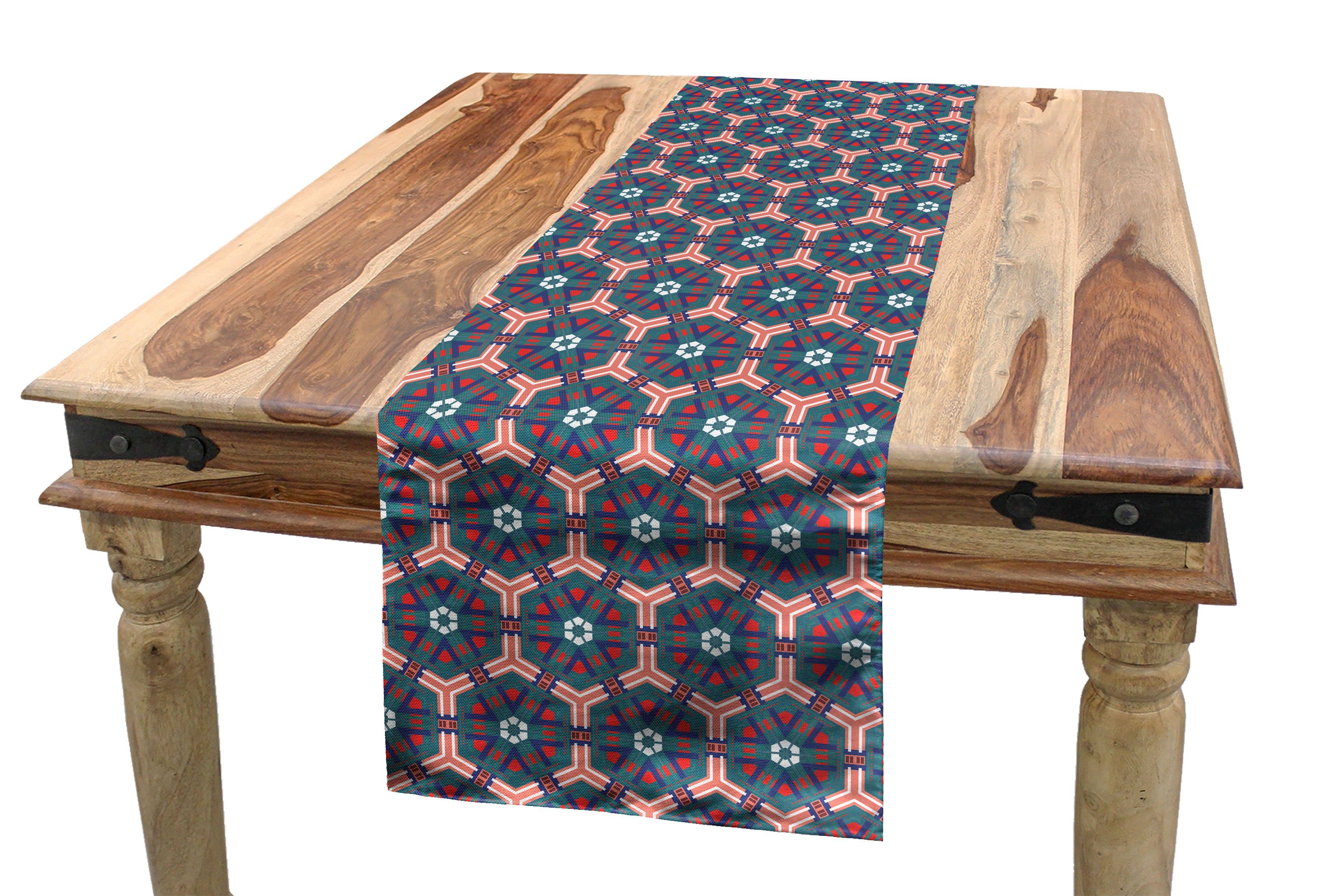 Abakuhaus Tischläufer Esszimmer Küche Rechteckiger Dekorativer Tischläufer, traditionell Hexagonal Fliesen