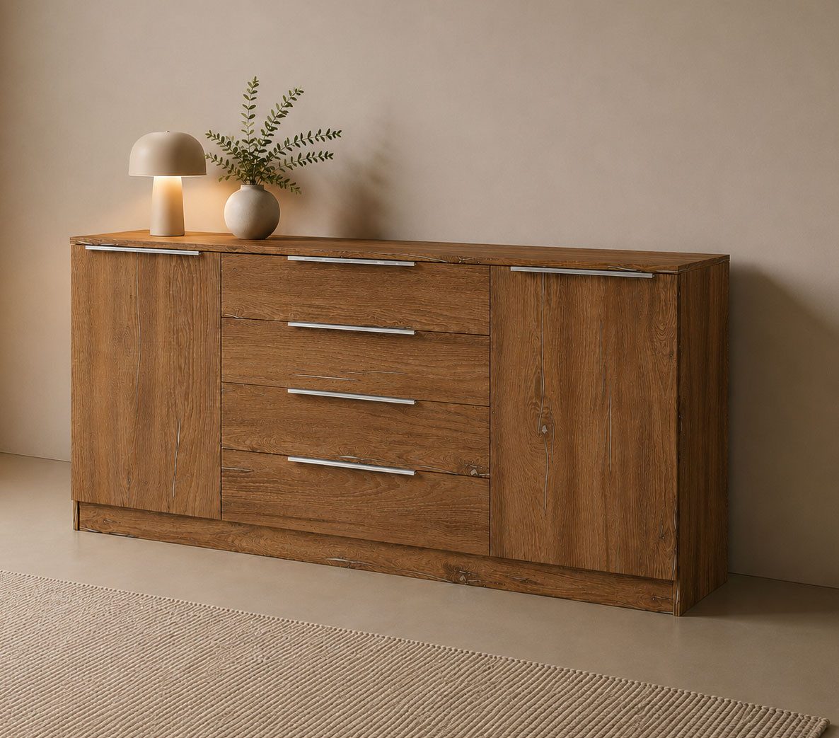 borchardt Möbel Kommode Oliva, Kommode mit Metallgriffen, Breite 166 cm, mit 4 Schubkästen