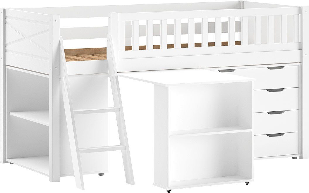 Vipack Spielbett (Made in Europe), mit viel Funktion auf kleinem Raum, LF 90x200 cm, Kiefer weiß lackiert