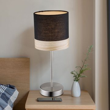 etc-shop LED Tischleuchte, Leuchtmittel inklusive, Warmweiß, Tisch Leuchte Steh Lampe Nacht Licht Textil schwarz Holz braun im Set-
