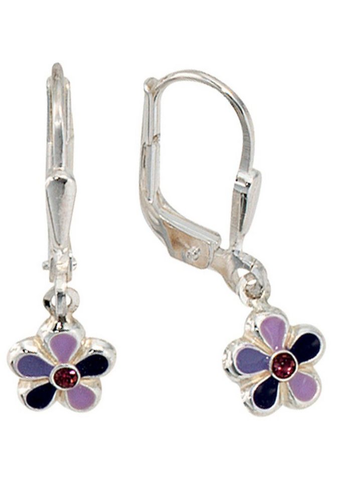 JOBO Paar Ohrhänger Blume, 925 Silber mit Glassteinen, Höhe ca. 21,6 mm,  Breite ca. 6,3 mm