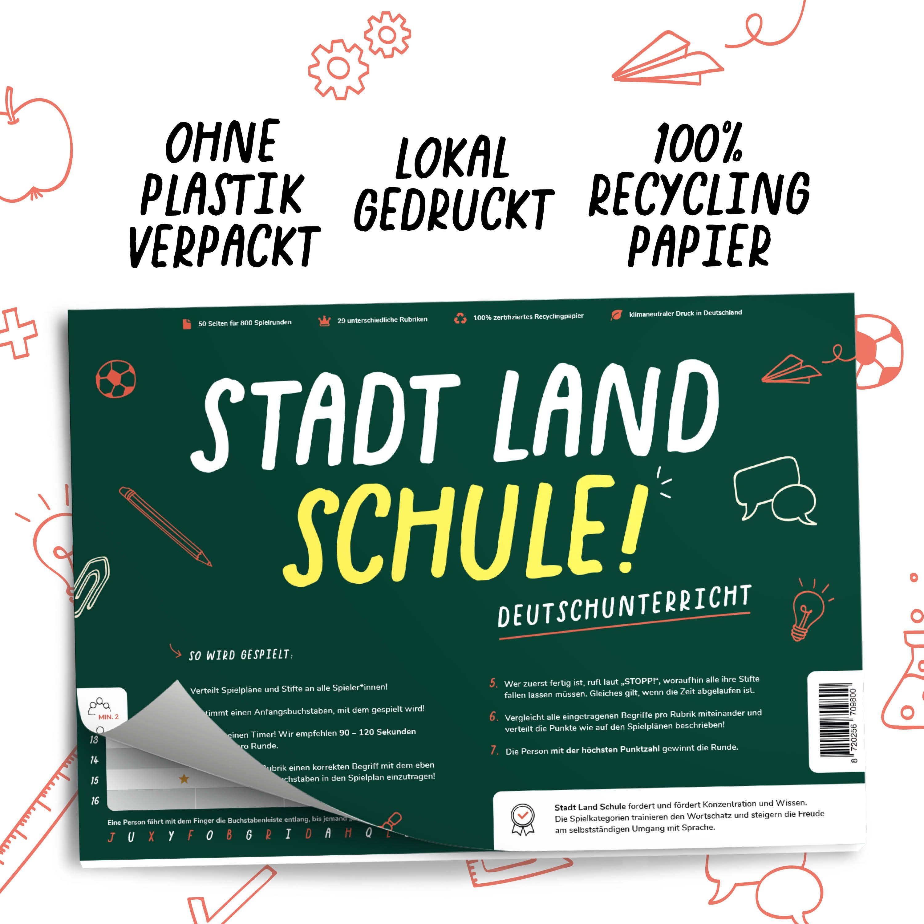 Spiel, gedruckt Lernspiel STADT den Deutschunterricht, Klimaneutral Lernspiel für LAND SCHULE (DEUTSCH), Pihu