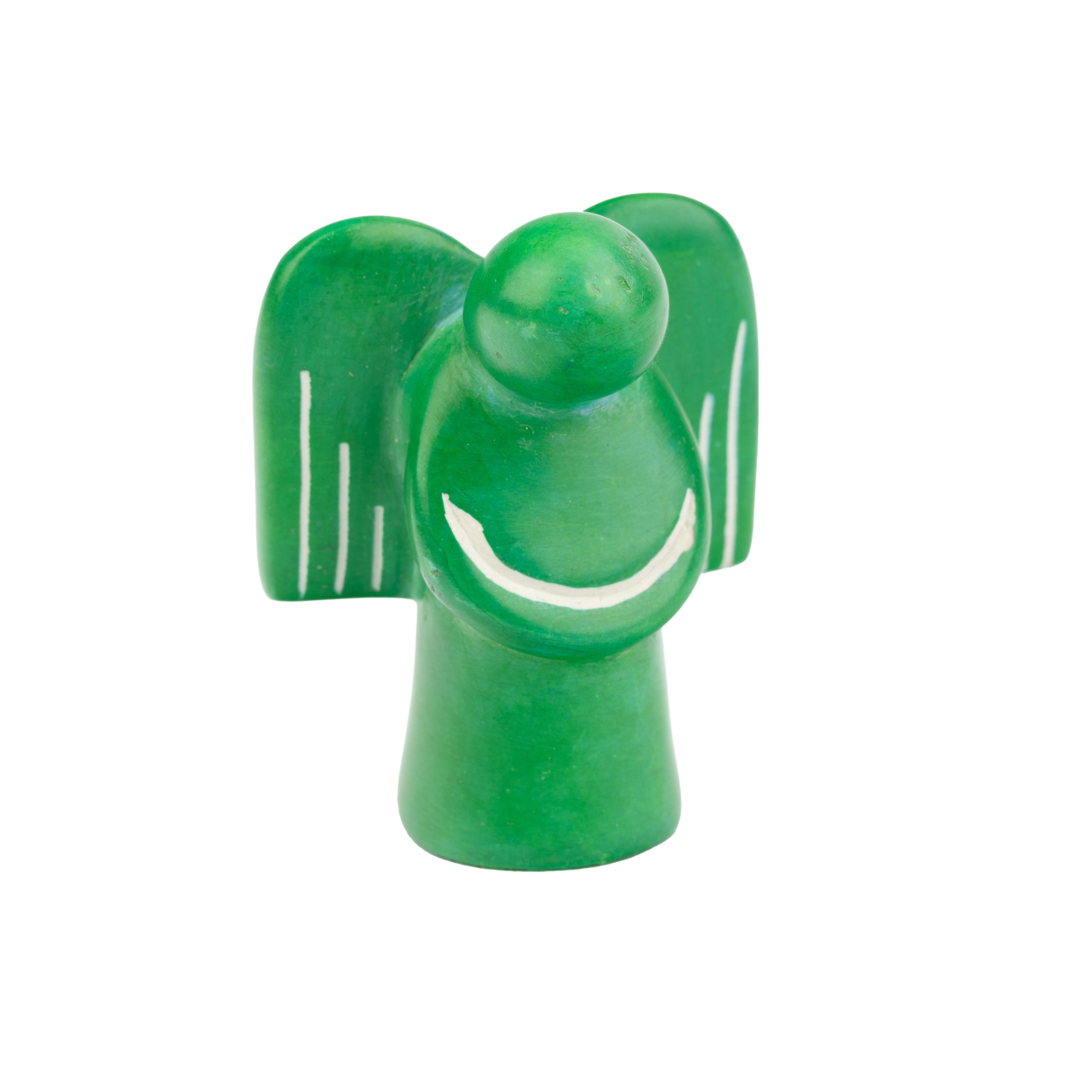 El Puente Engelfigur Engel Deko-Figur aus Speckstein in Grün, Handmade, Fair Trade