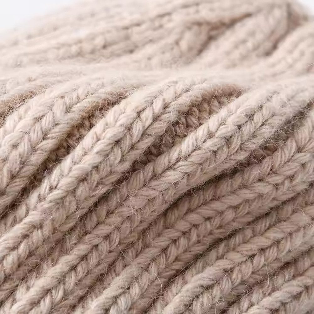 Runde Perlé Beanie warme Wintermütze 100% Merinowolle hellbeige Beanie aus reiner, extrafeiner Merinowolle mit Umschlag
