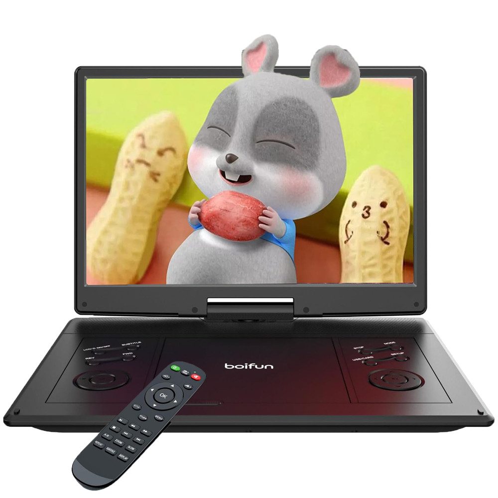 Boifun 15,7" Tragbarer DVD Player mit 14,1 Zoll HD Schwenkbaren Bildschirm Portabler DVD проигрыватели (1366*768 resolution, 32 GB Festplatte, Unterstützt FM-Transmitter, Sync-TV, USB, TF-Karte alle Regionen)