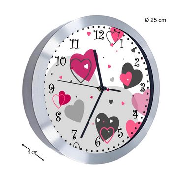 CreaDesign Funkwanduhr Funkuhr, Kinder Wanduhr, Kinderuhr, Kinderzimmer Herz rosa grau (geräuscharmes Uhrwerk)