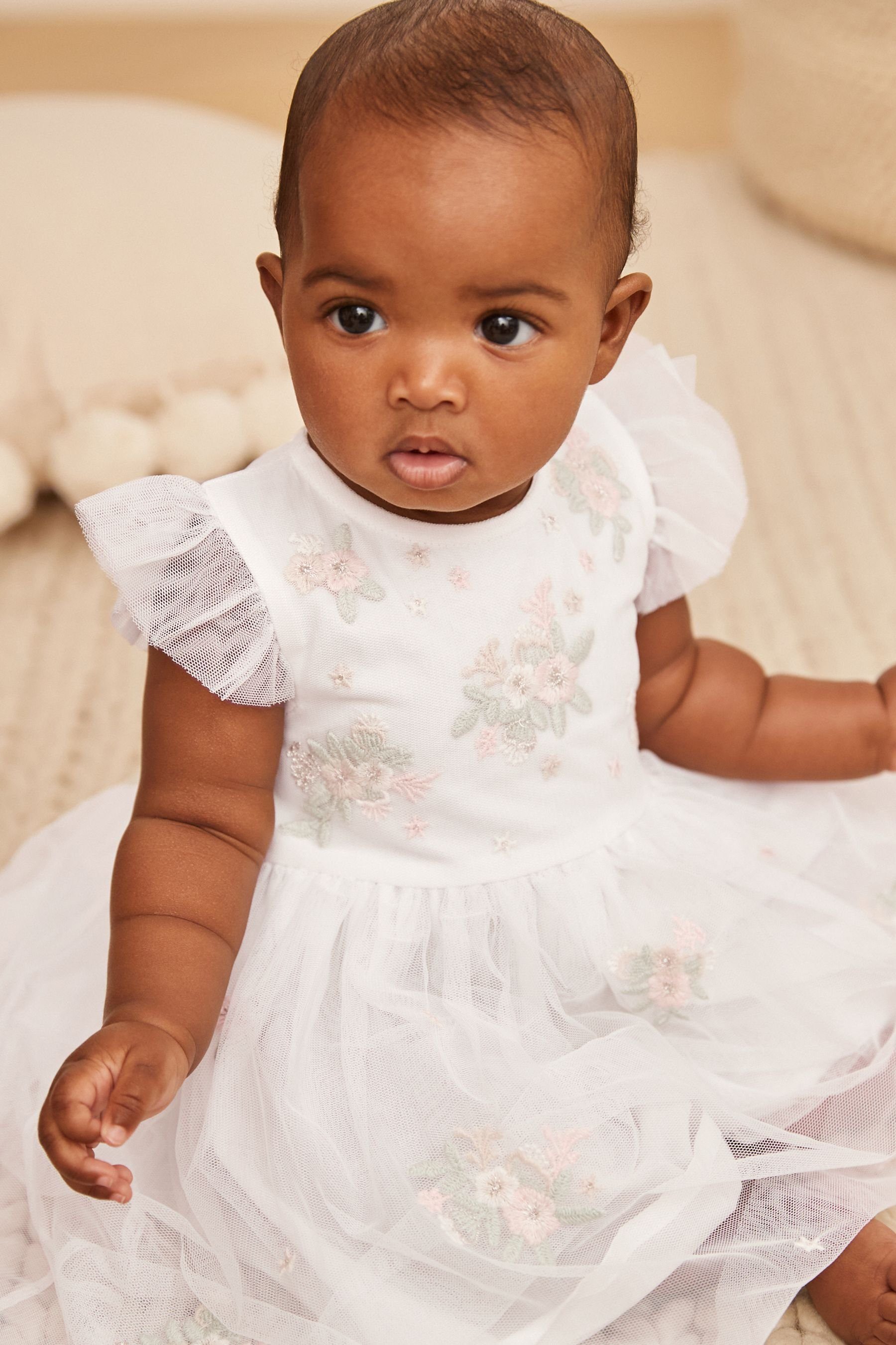Next Tüllkleid Verziertes Babykleid mit White (1-tlg) Mesh