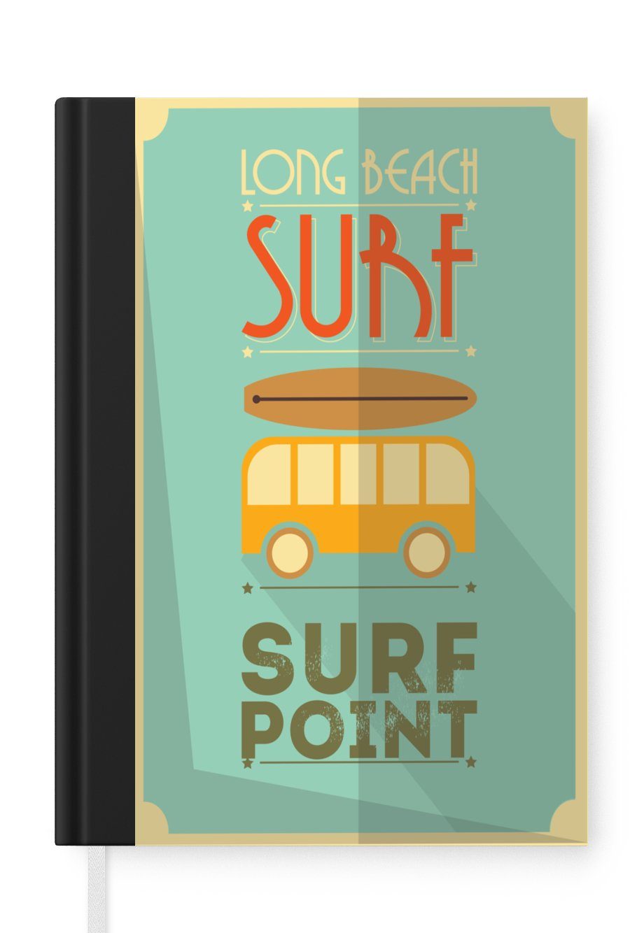 MuchoWow Notizbuch Illustration von "Surf Point" vor einem grünen Hintergrund, Journal, Merkzettel, Tagebuch, Notizheft, A5, 98 Seiten, Haushaltsbuch