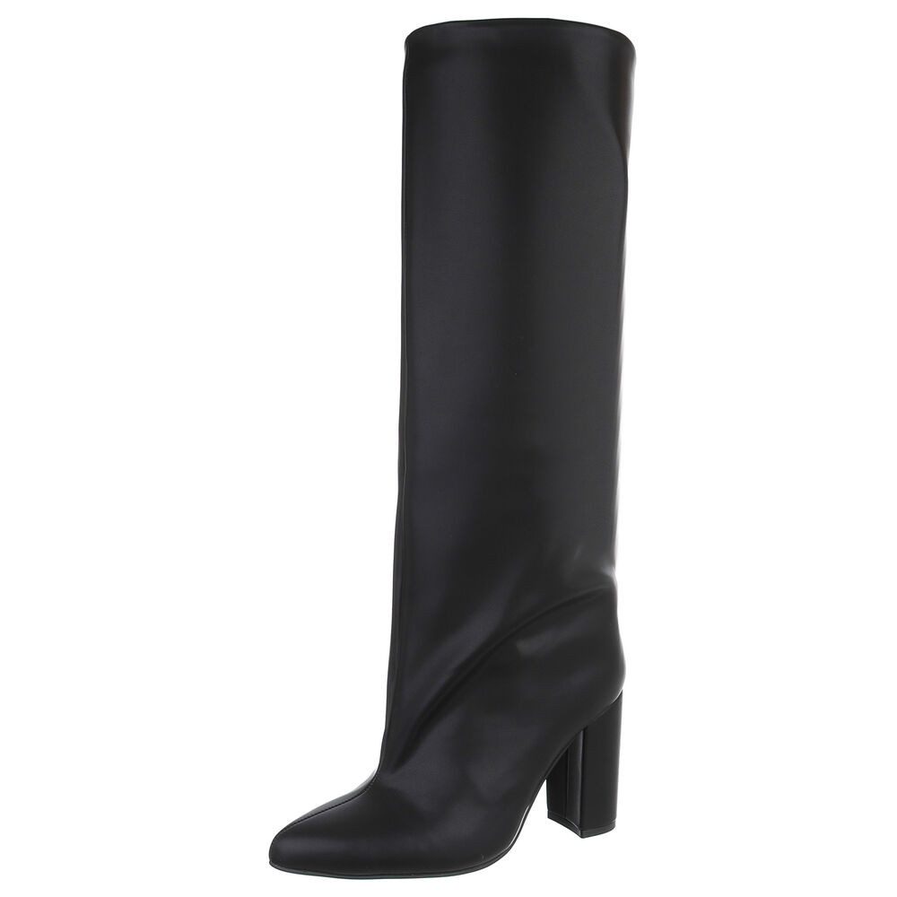 Ital-Design Kniehohe Damenstiefel mit Blockabsatz und spitzer Form High-Heel-Stiefel (92268999) Blockabsatz Stiefel in Schwarz