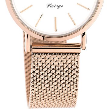 OOZOO Quarzuhr Oozoo Unisex Armbanduhr roségold Analog, Damen, Herrenuhr rund, klein (ca 28mm) Edelstahlarmband, Elegant-Style